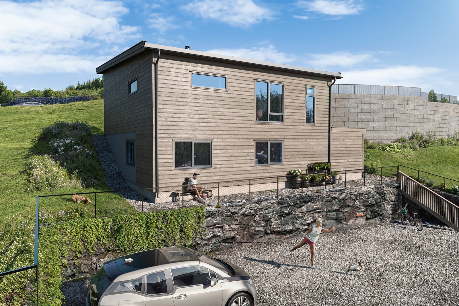 Stor gårdsplass med mulighet for å bygge dobbel garasje. Galleribilde