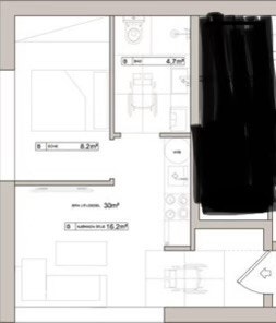 Planskisse. Felles inngang og yttergang med hoveddel. Galleribilde