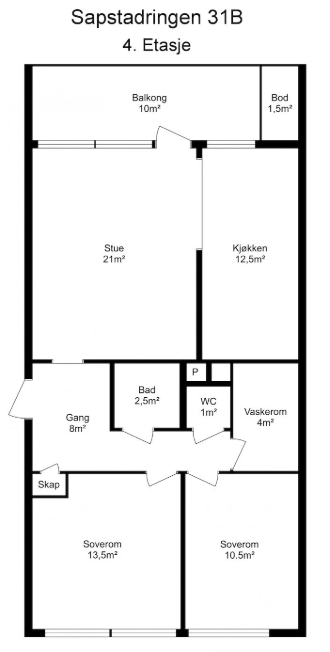 plantegning. dør fra vaskerom til kjøkken vises ikke på tegning. Galleribilde