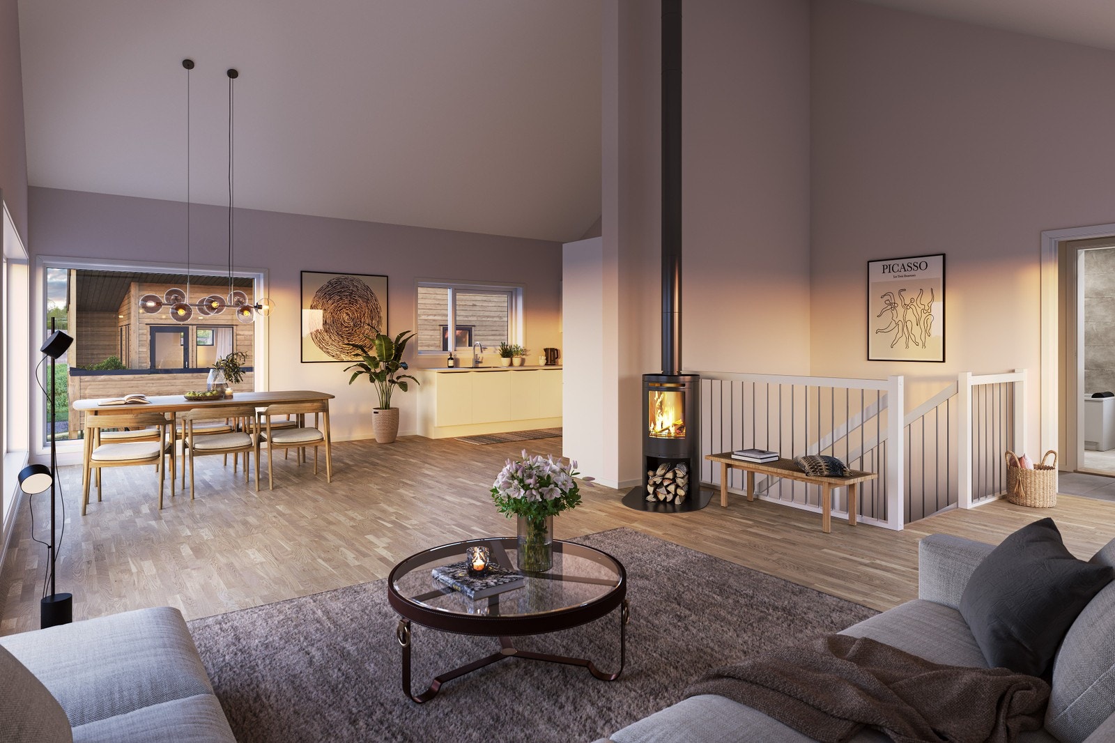 Flott stue med mønt himling. Dette bidrar til en flott romfølelse Galleribilde