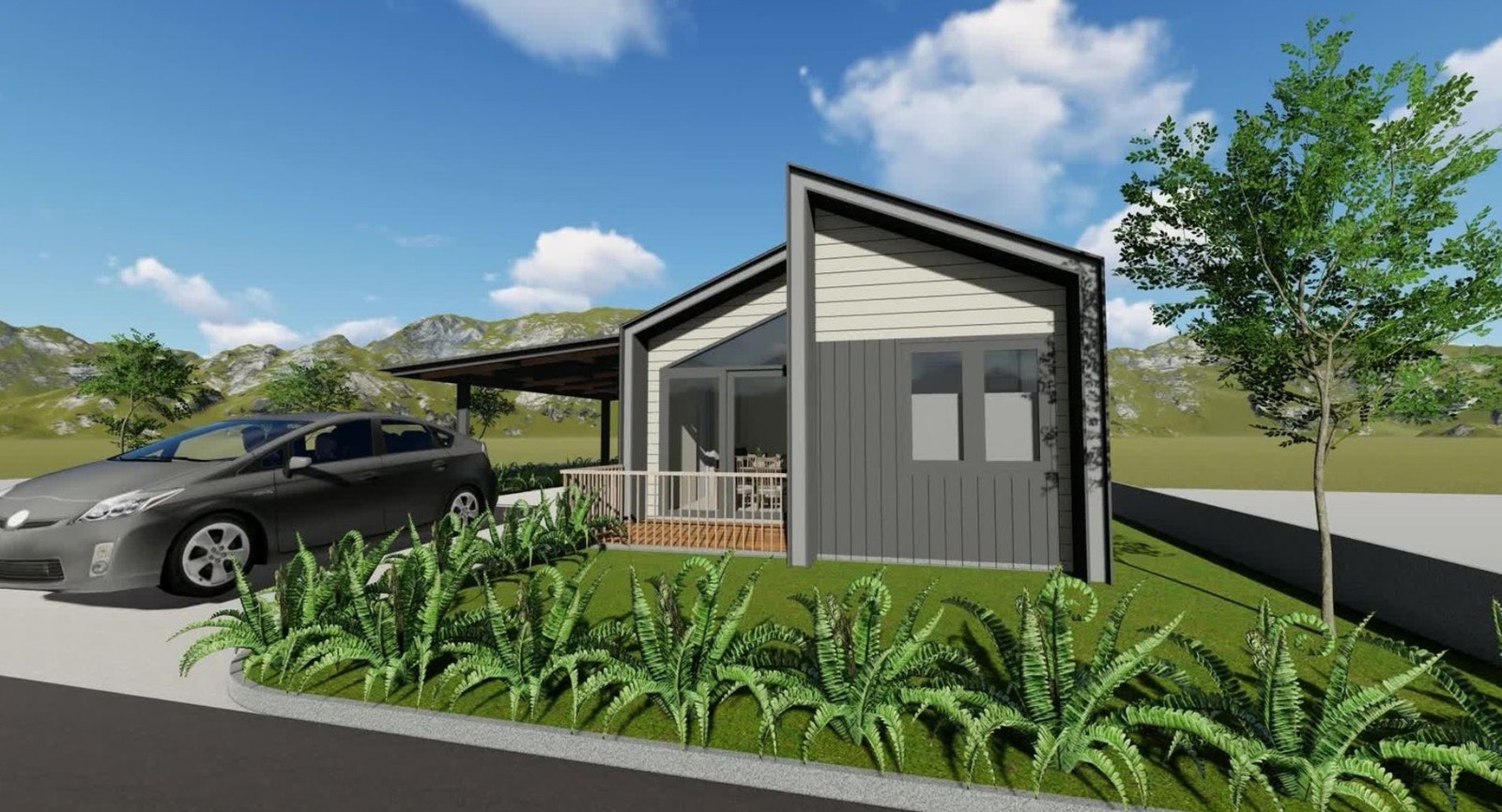 Mini Huset med Carport og bod Galleribilde