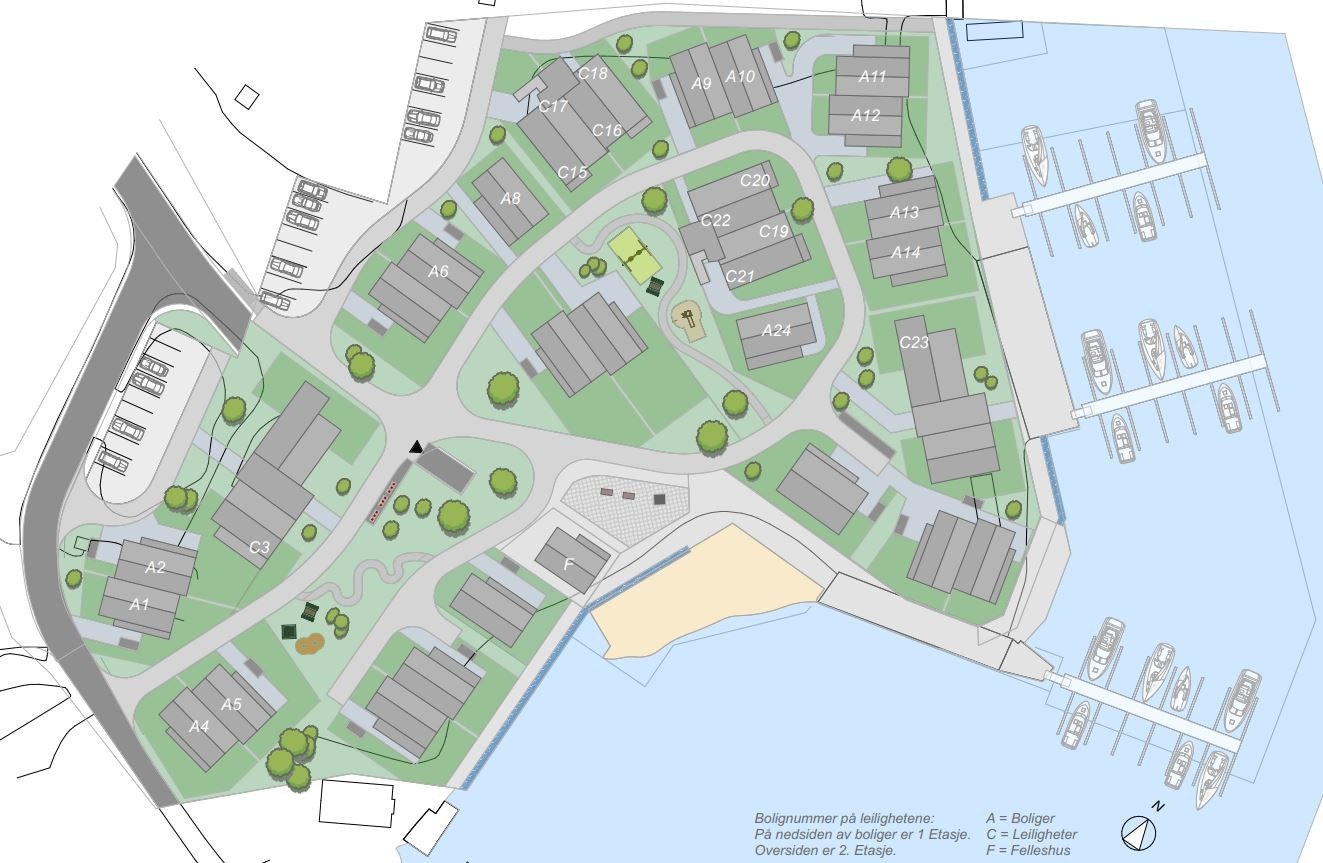 Situasjonsplan. Bolig 11 er av boligtype A og merket A11 på situasjonsplanen. Galleribilde