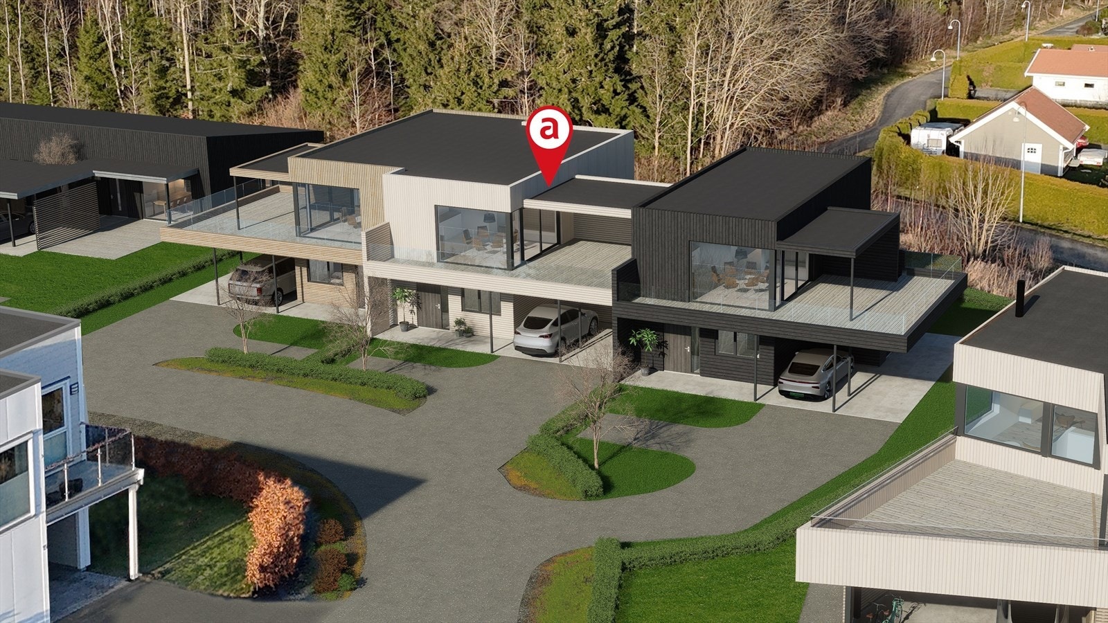 Store takterrasser som har overbygg over deler av terrassen Galleribilde