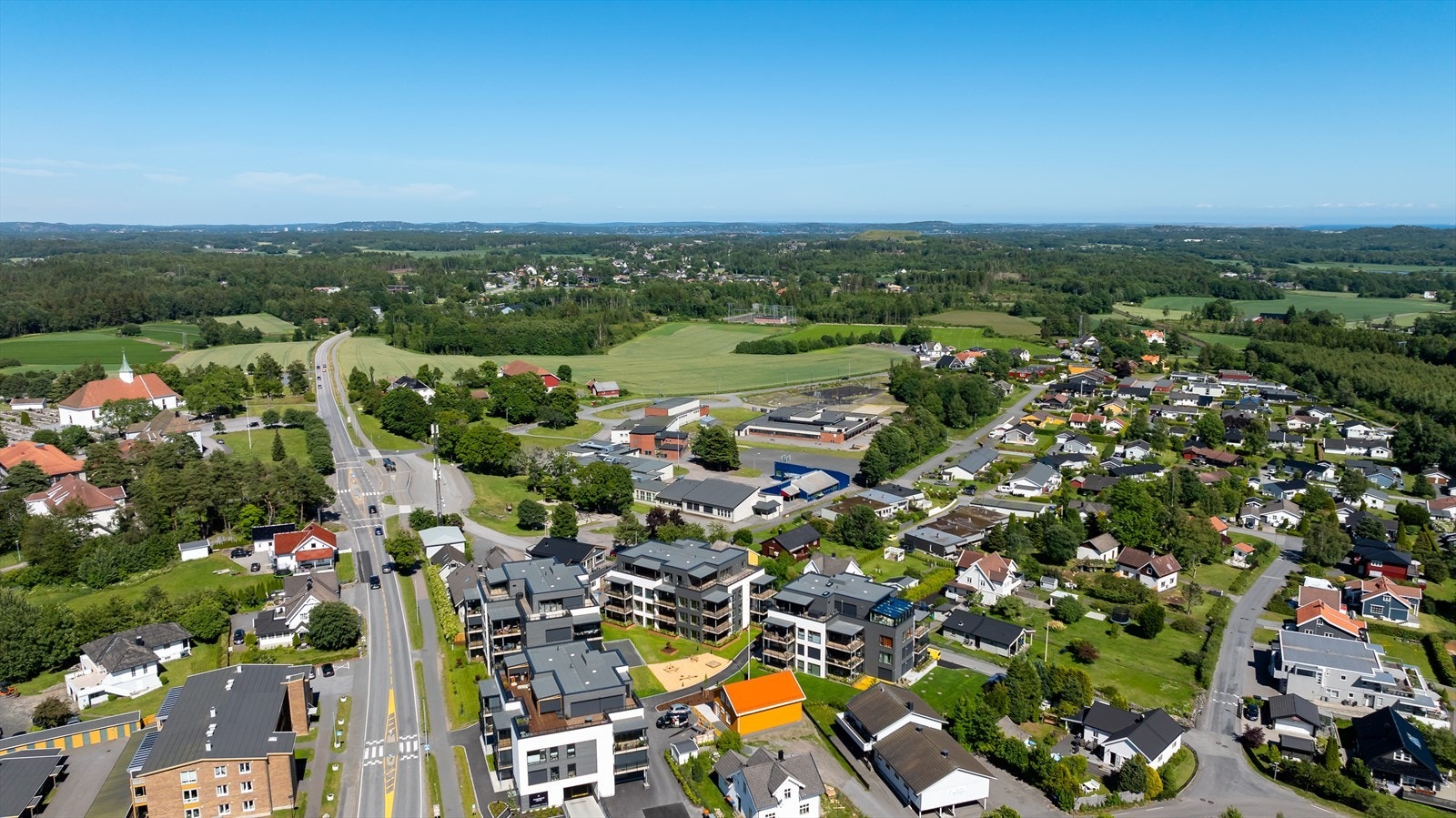 Dronefoto som viser hele prosjektet. Galleribilde