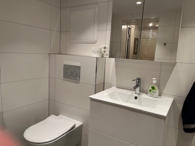 Bad/vask og toalett, dusjhjørne Galleribilde