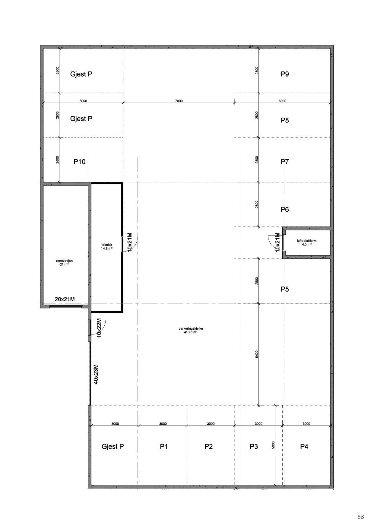 Parkeringsanlegg med renovasjon, teknisk, gjesteparkering og heis/løfteplatform Galleribilde