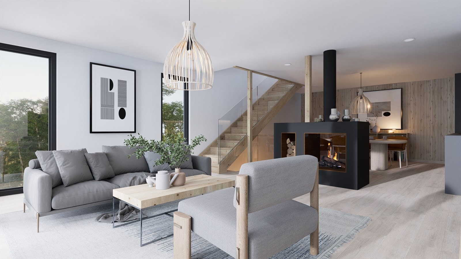 Illustrasjon stue hus ABDEF (bilde kun ment som illustrasjon - se leveransebeskrivelse for standardleveranse) Galleribilde