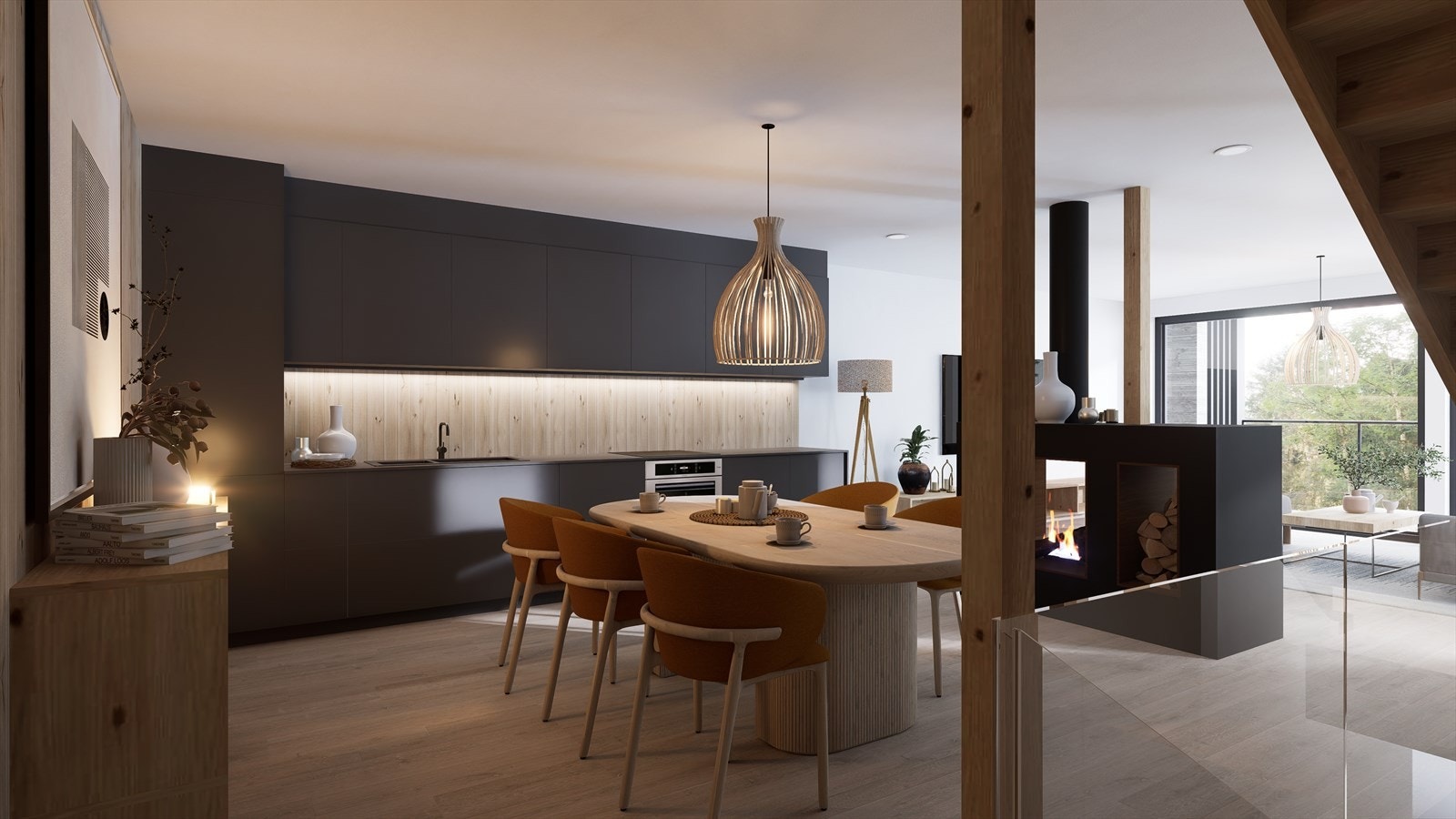 Illustrasjon stue/kjøkken hus ABDEF (bilde kun ment som illustrasjon - se leveransebeskrivelse for standardleveranse) Galleribilde