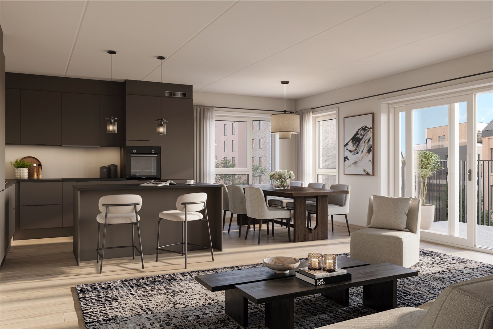 Boligene leveres med kvalitetskjøkken fra Sigdal eller tilsvarende leverandør med integrerte hvitevarer inkludert i prisen Galleribilde