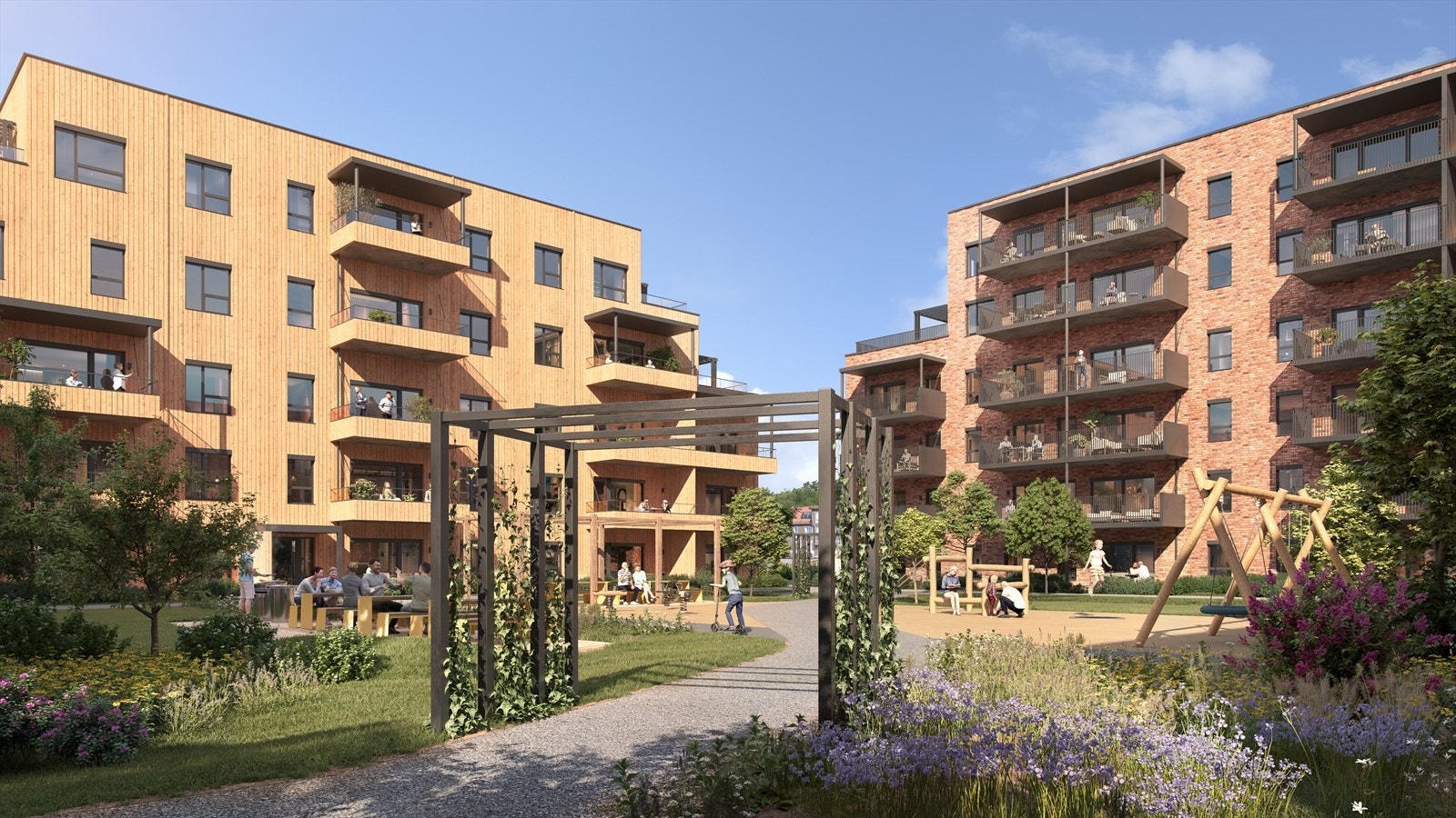 Det vil bli pent opparbeidede fellesarealer tilpasset for både store og små Galleribilde