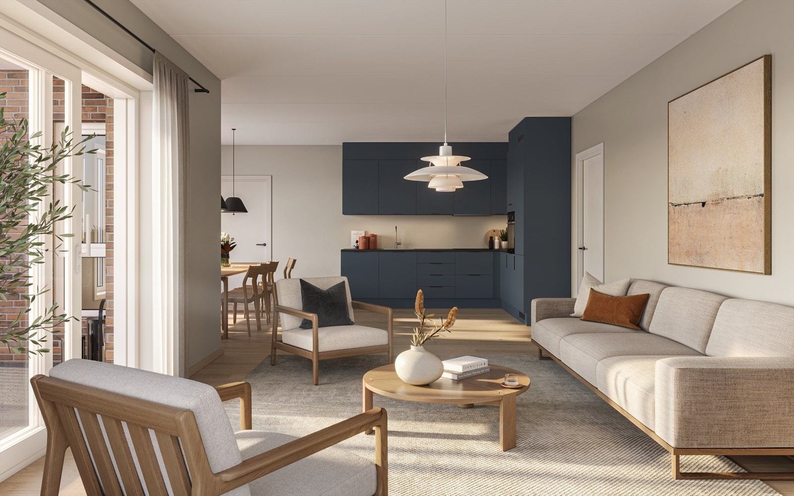 Gode oppholdsrom med plass til både spiseplass og salong - fra opp
holdsrommet blir det utgang til privat balkong Galleribilde