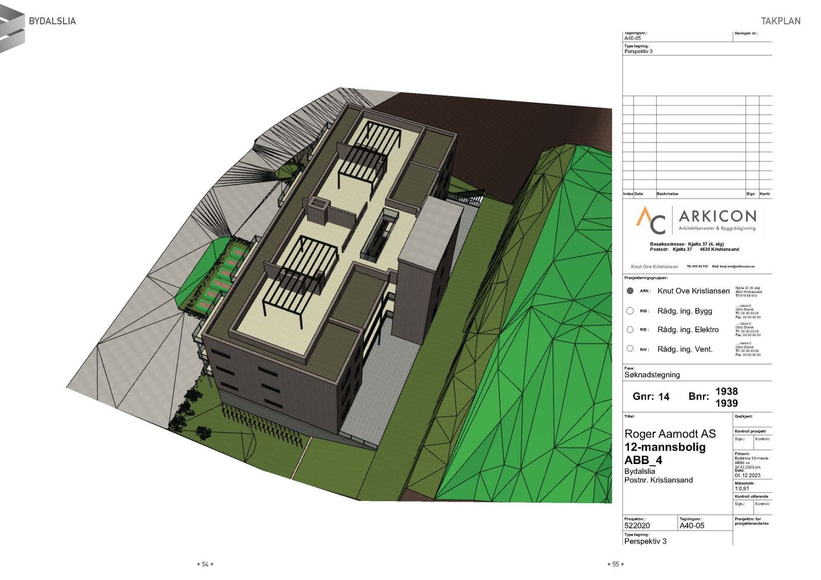 Utdrag fra arkitekt tegninger, her takterrasser. Galleribilde