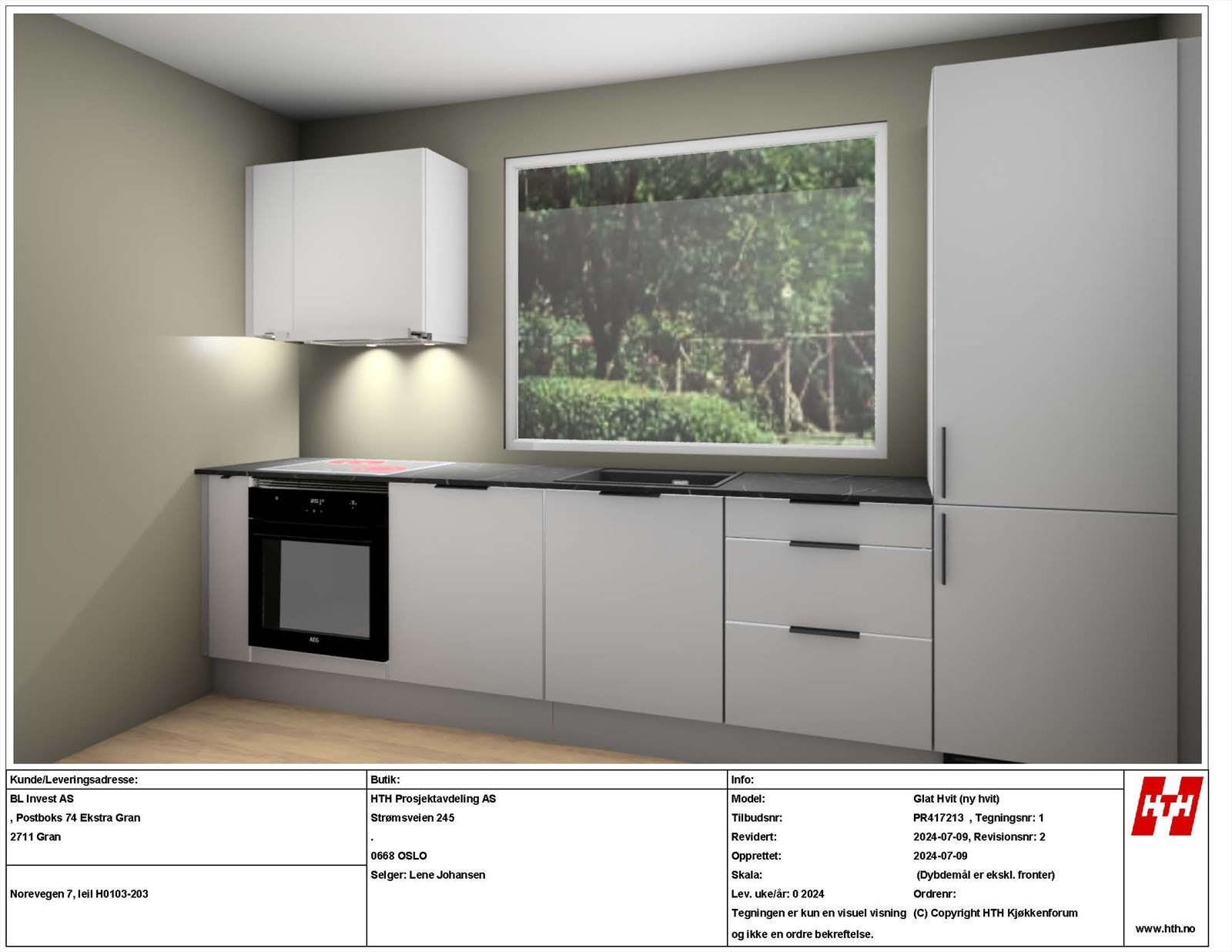 Illustrasjon av kjøkken i leilighet 103 og 203 Galleribilde