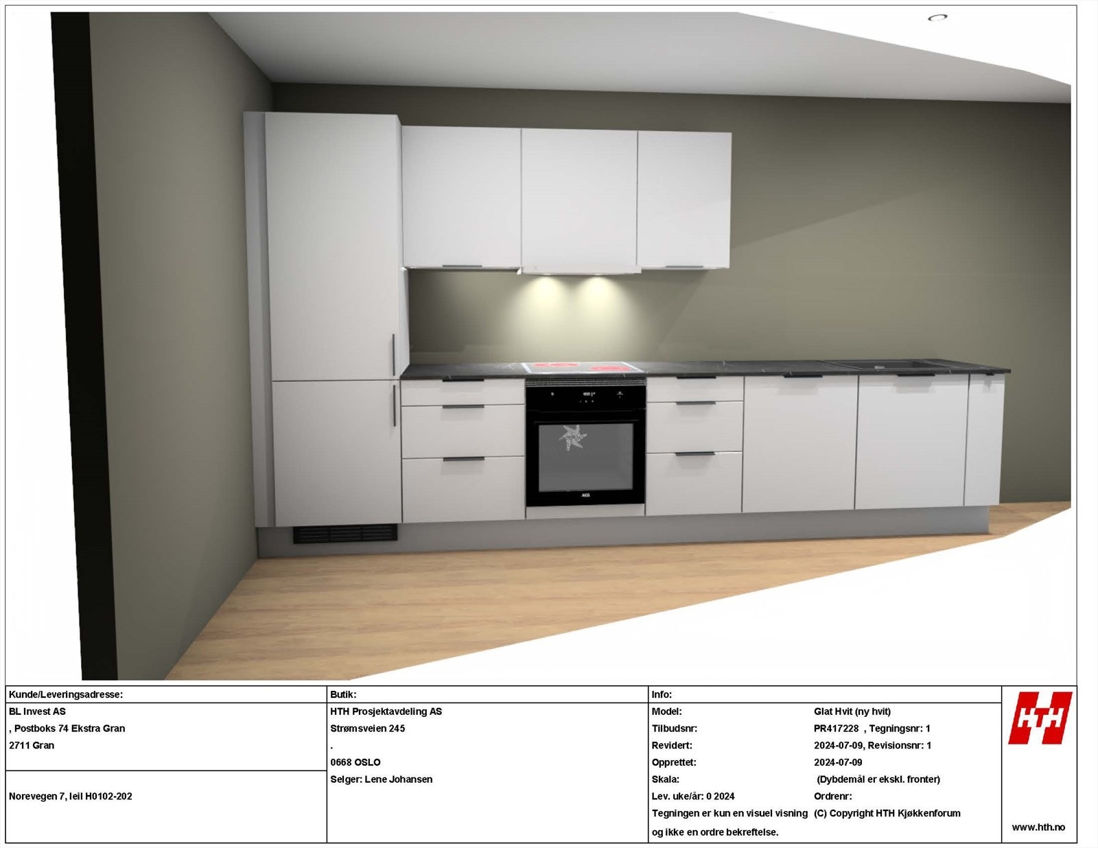 Illustrasjon av Kjøkken i leilighet 102 og 202 Galleribilde