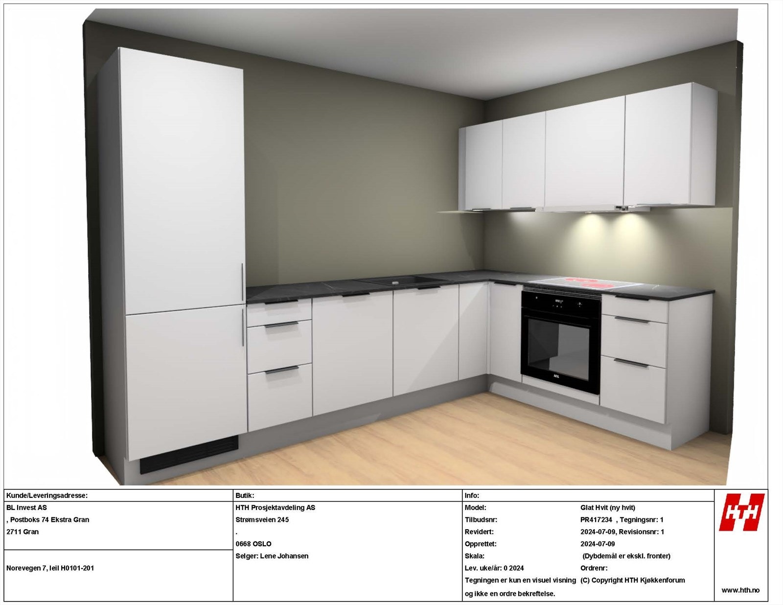 Illustrasjon av Kjøkken i leilighet 101 og 201 Galleribilde