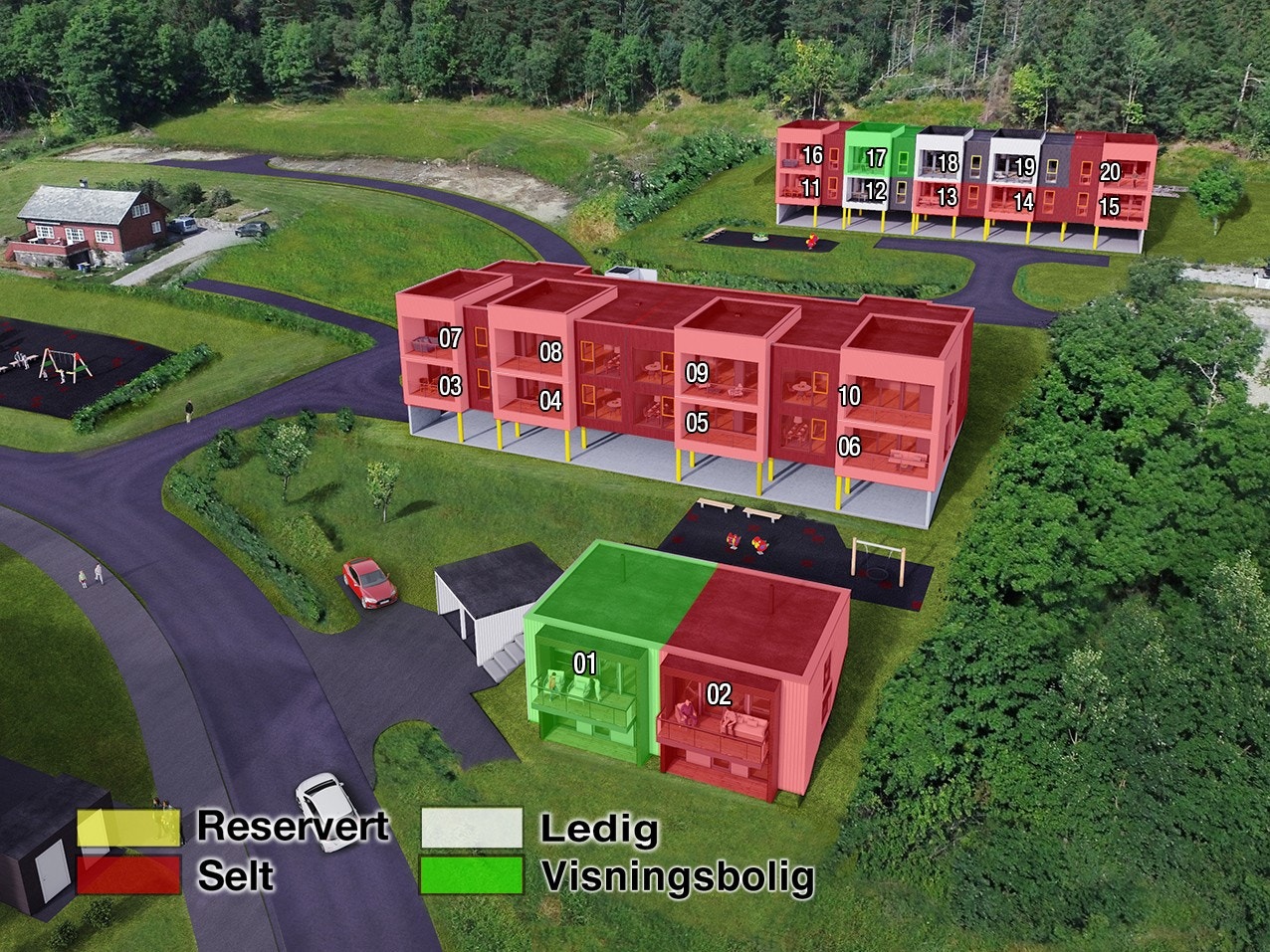 Oversikt over solgte og reserverte seksjoner. Galleribilde