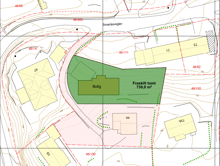Tomt markert i kart Galleribilde
