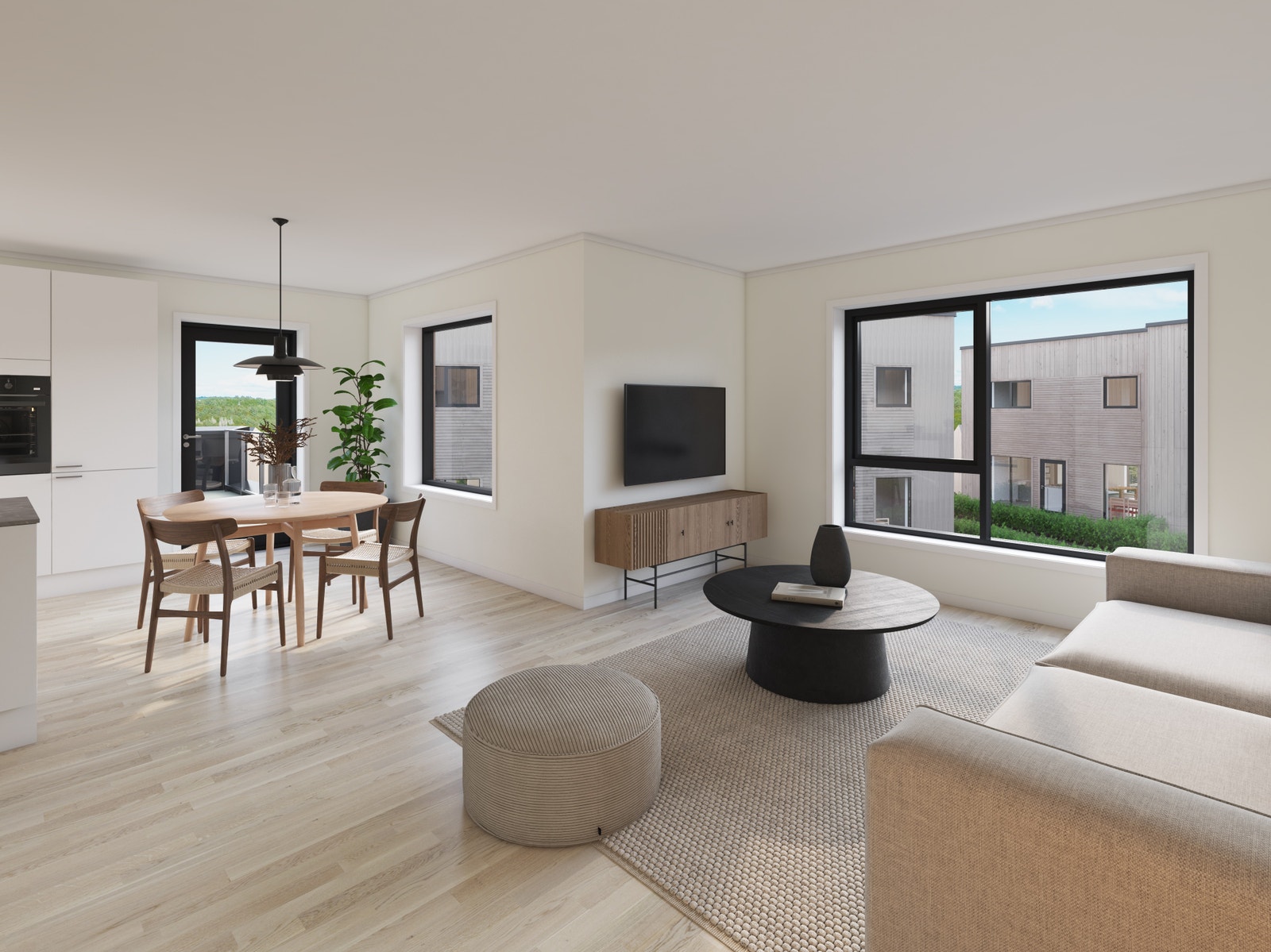 Fin og lun stue som henger sammen med kjøkkenet. (illustrasjon hus 70) Galleribilde