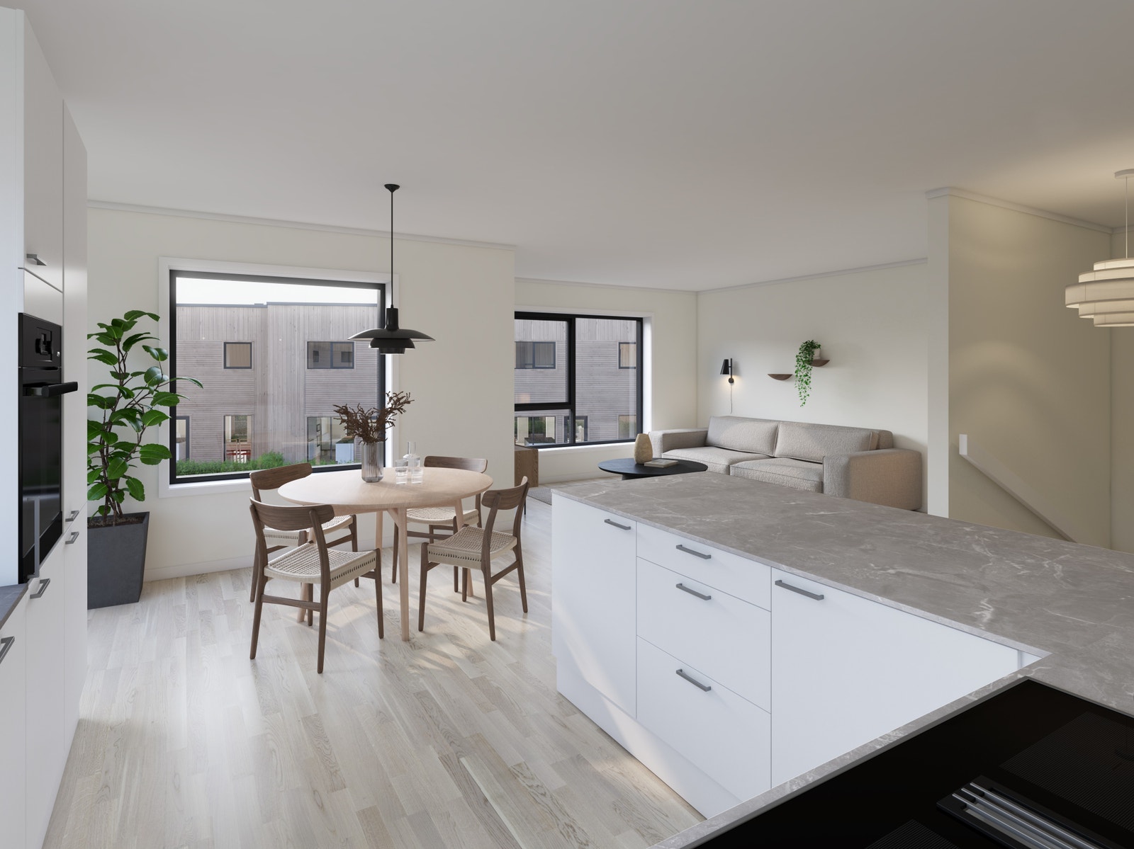 Store lekre vinduer sørger for godt med lys. Løsningen vi har fokusert på gir rom for å skape mye god dialog og oversikt (illustrasjon hus 70) Galleribilde