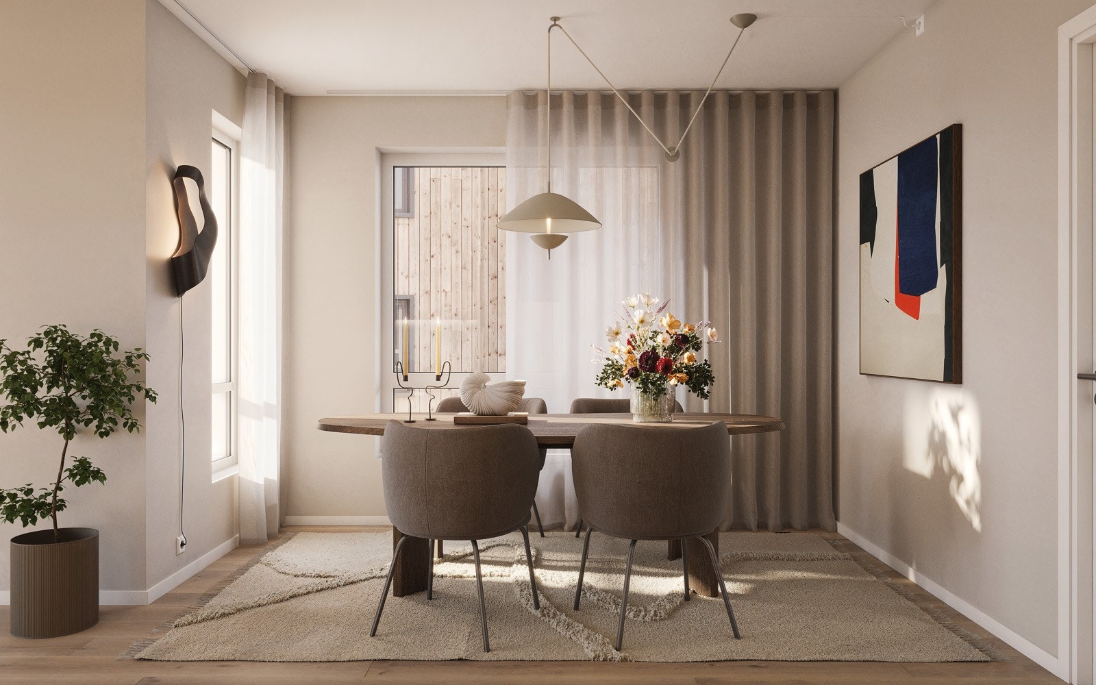 Illustrasjon spisestue (Hus B leil. 6021). Bemerker at bildet kun er ment som illustrasjon og avvik kan forekomme. Galleribilde