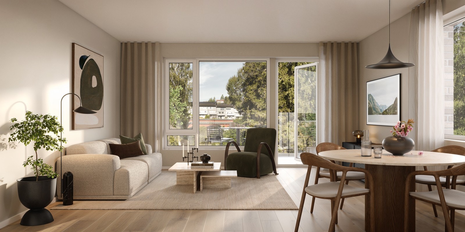 Illustrasjon av stue (Hus C leil. 3032). Bemerker at bildet kun er ment som illustrasjon og avvik kan forekomme. Galleribilde