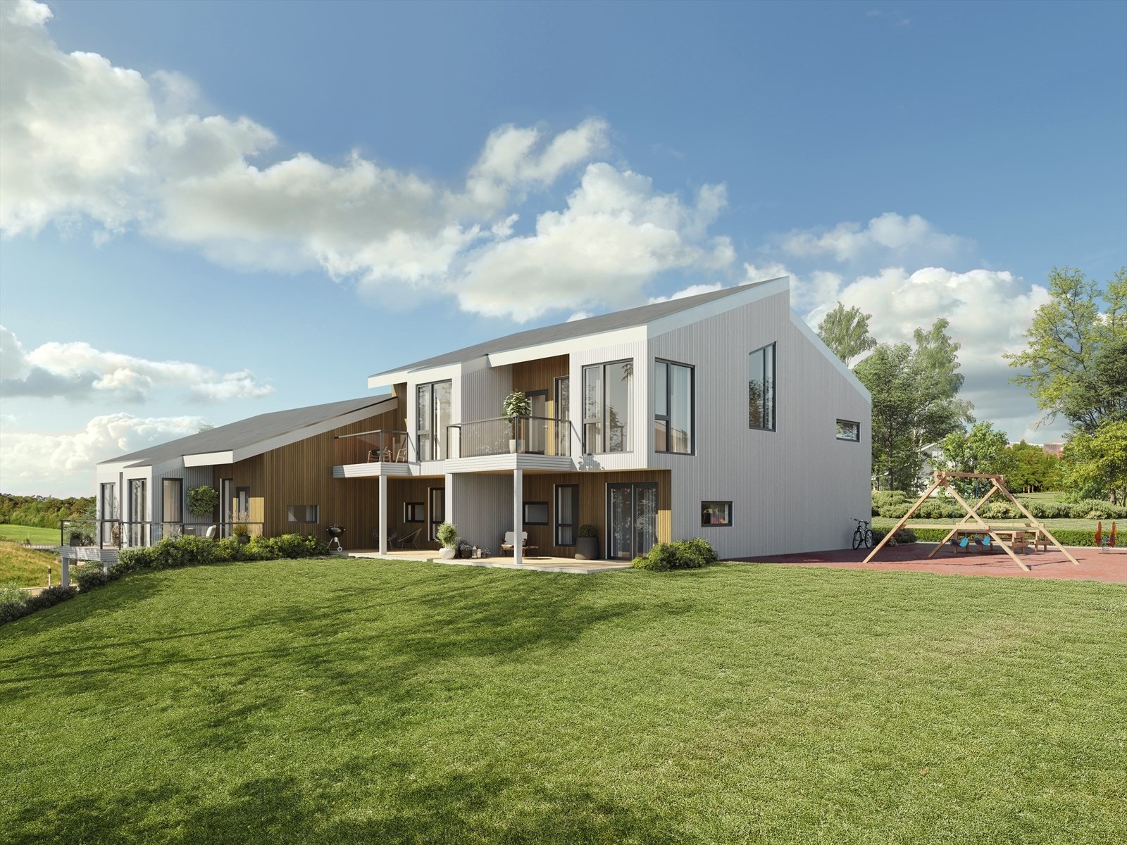 Alle boligen får utgang til flotte og pent opparbeidet fellesområder. (Illustrasjon - avvik vil forekomme) Galleribilde