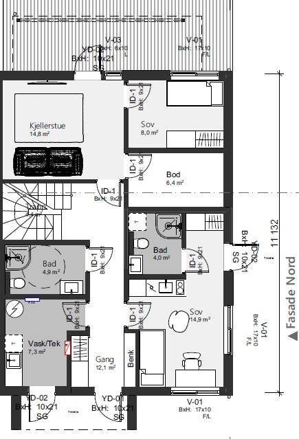 1. etg. med hybel. Dette kan gjøres etter kjøpers ønske. Galleribilde