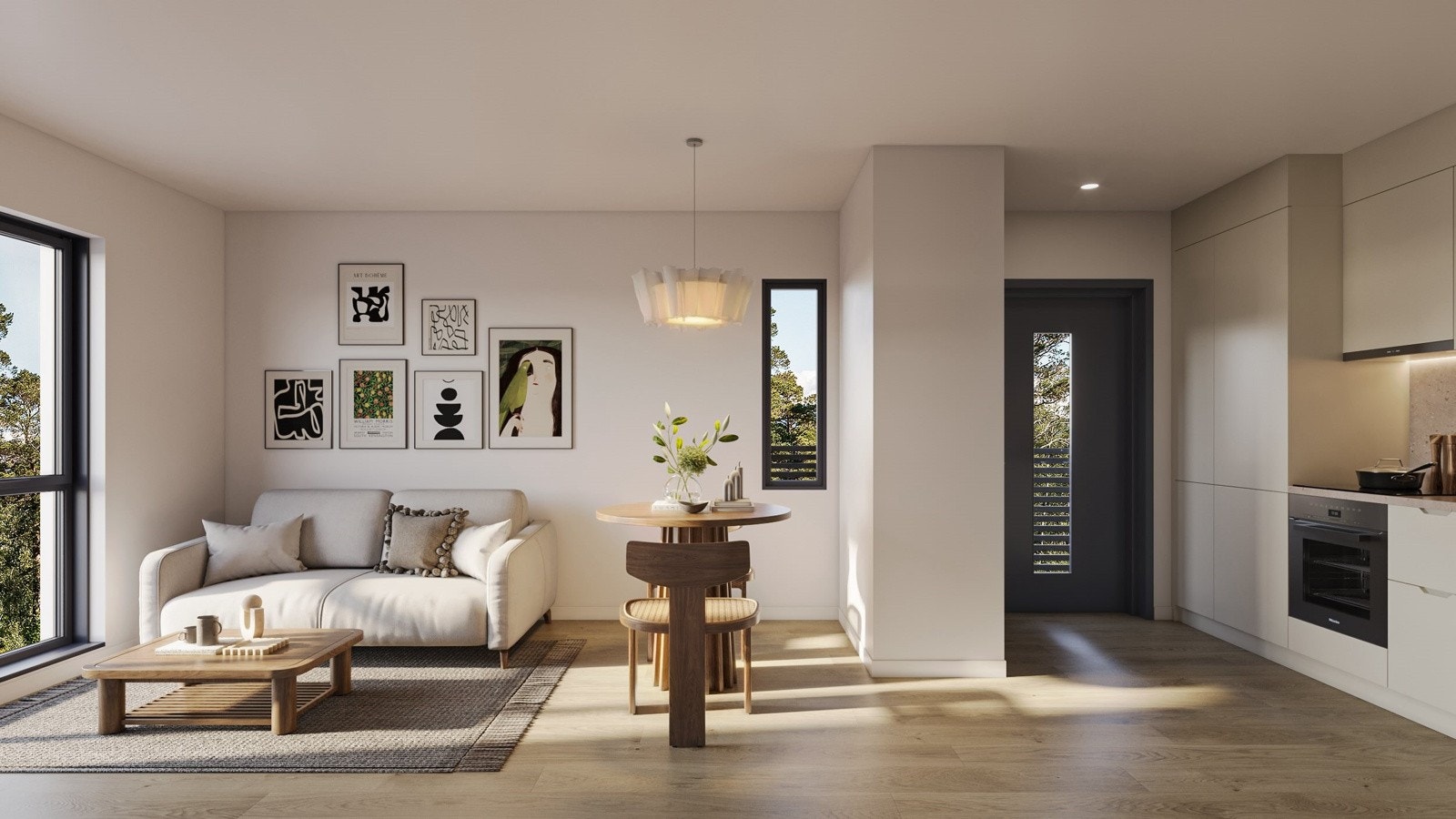 Romsleg stove med store vindaugsflater som sikrar godt lysinnslepp. God plass til å innreie med sittegrupper. Galleribilde