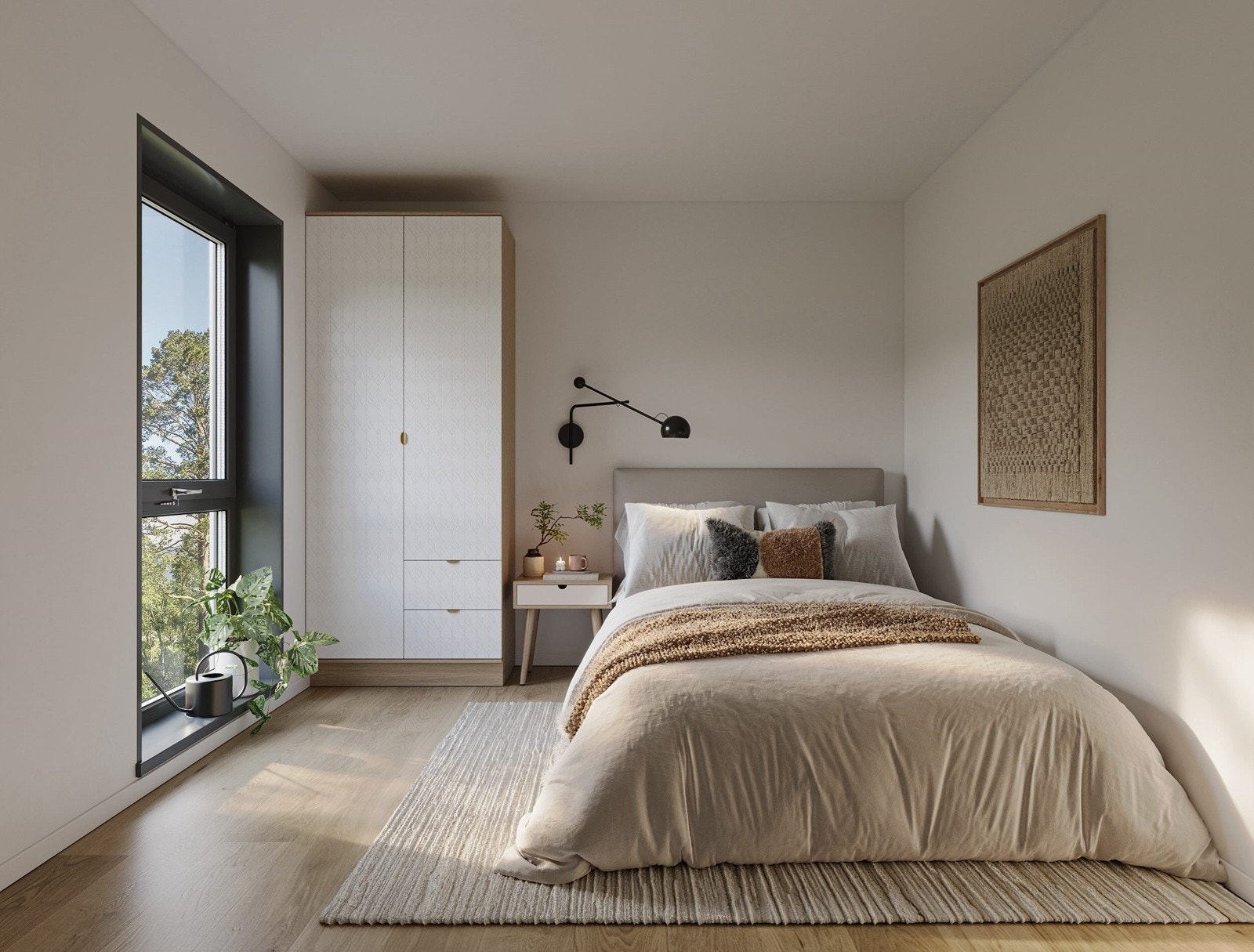 Soverom med god plass til seng og garderobeløysingar. Galleribilde