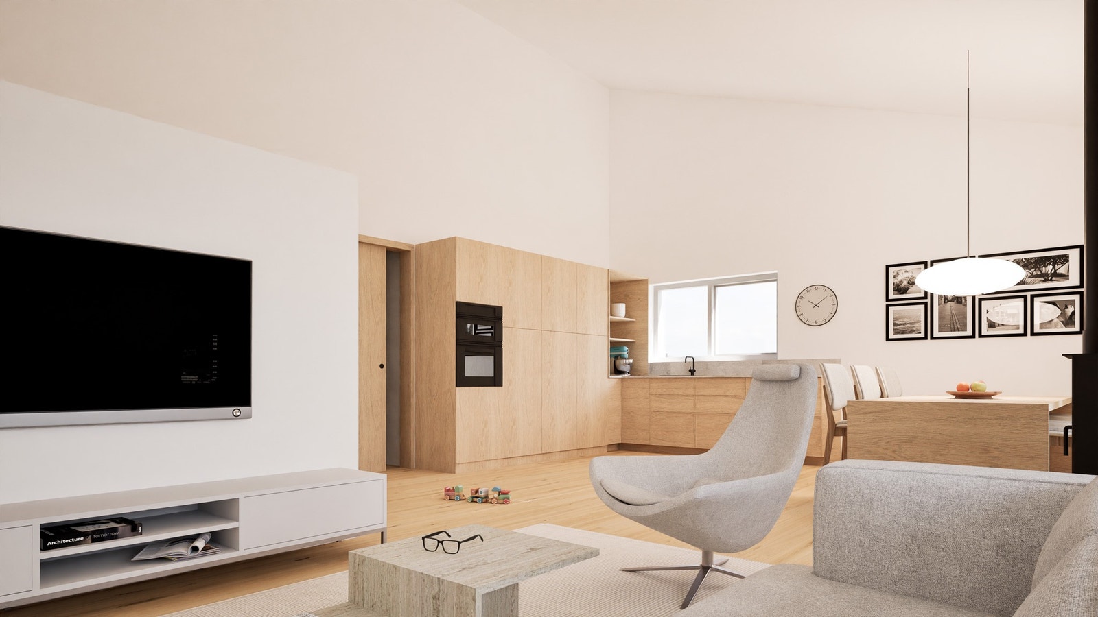 Romslig kjøkken/ stue med god takhøyde. Galleribilde