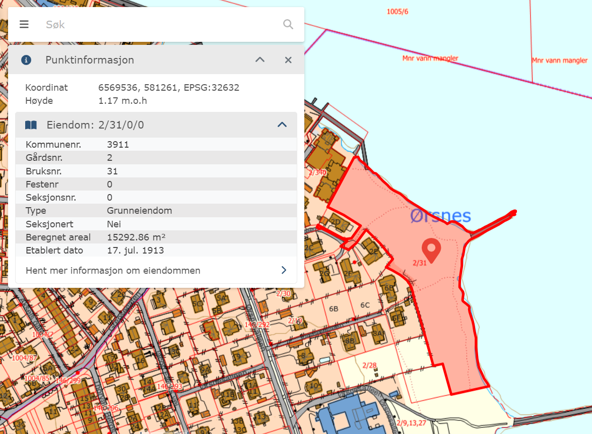 Bilde lånt fra Færder kommune. Eiendomsgrenser og eiendomsinformasjon. Se bilde to for delingen av eiendommen. Galleribilde