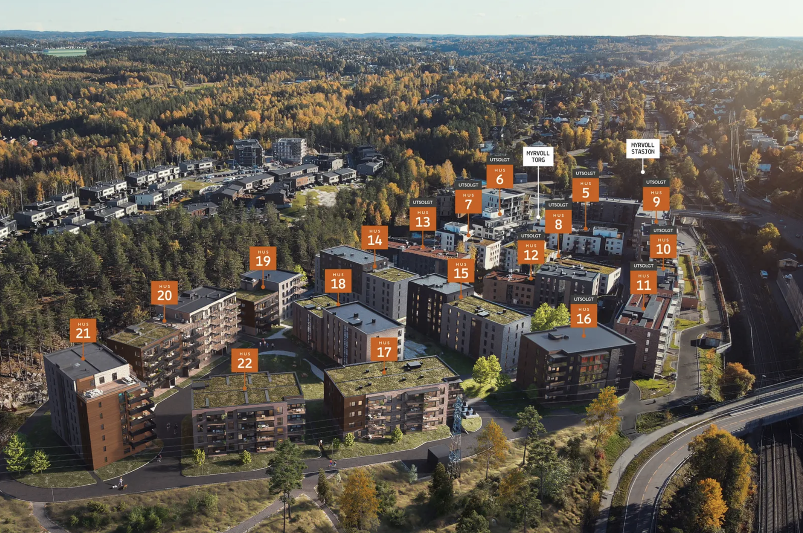 Borretslaget. Leiligheten ligger i bygg 17, 1 etasje lengst fra inngangsdøren. Galleribilde