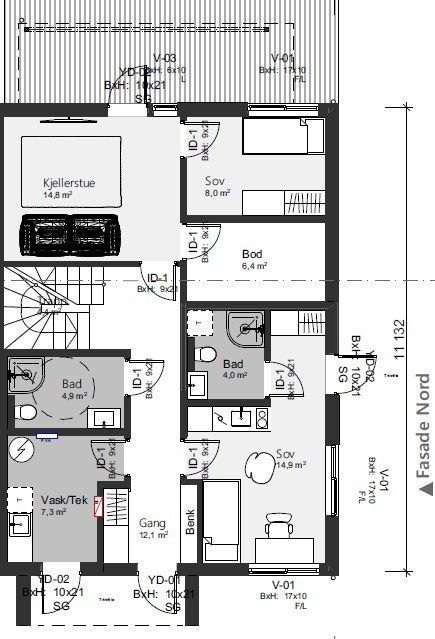 1. etg. med hybel. Dette kan gjøres etter kjøpers ønske. Galleribilde