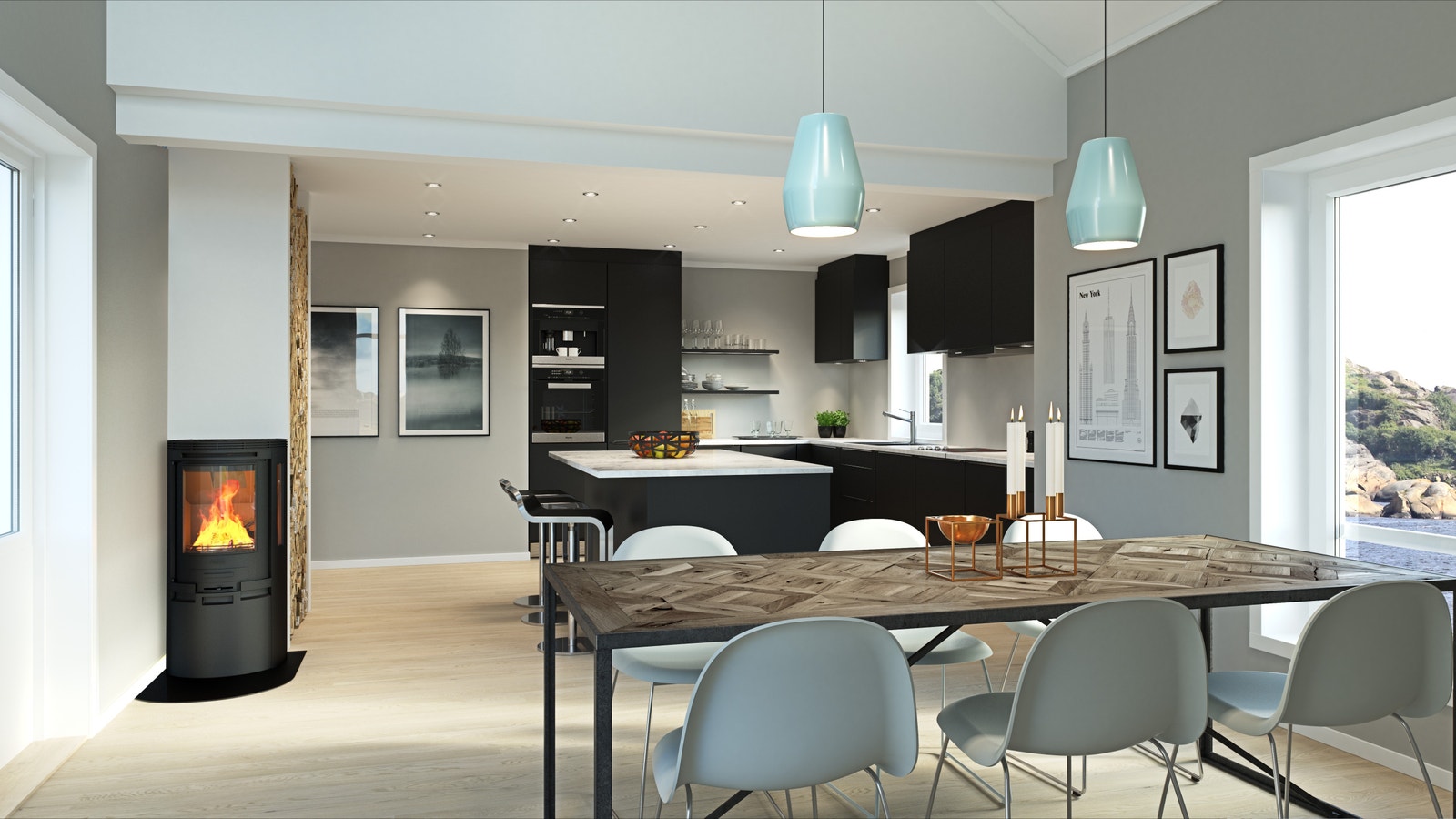 Prato har stort kjøkken og romslig spiseplass Galleribilde