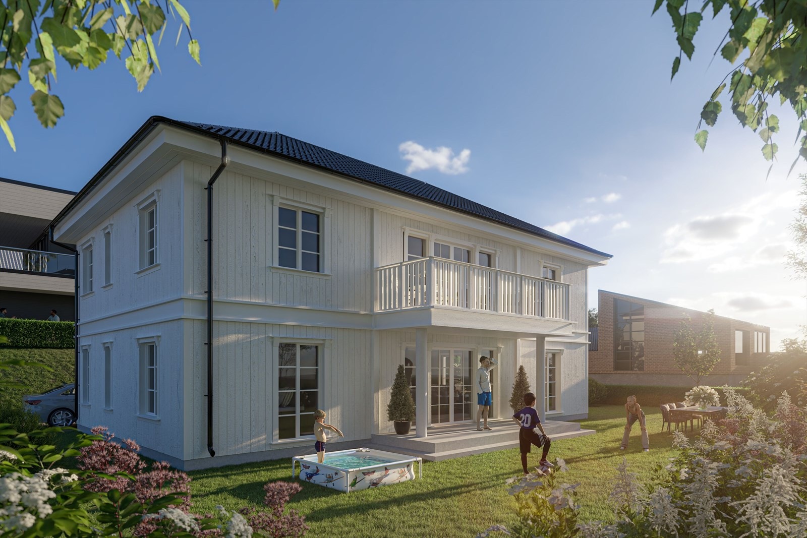 Dette er en klassisk prosjektert enebolig med dobbeltgarasje, flere uteplasser og topp moderne standard. Galleribilde