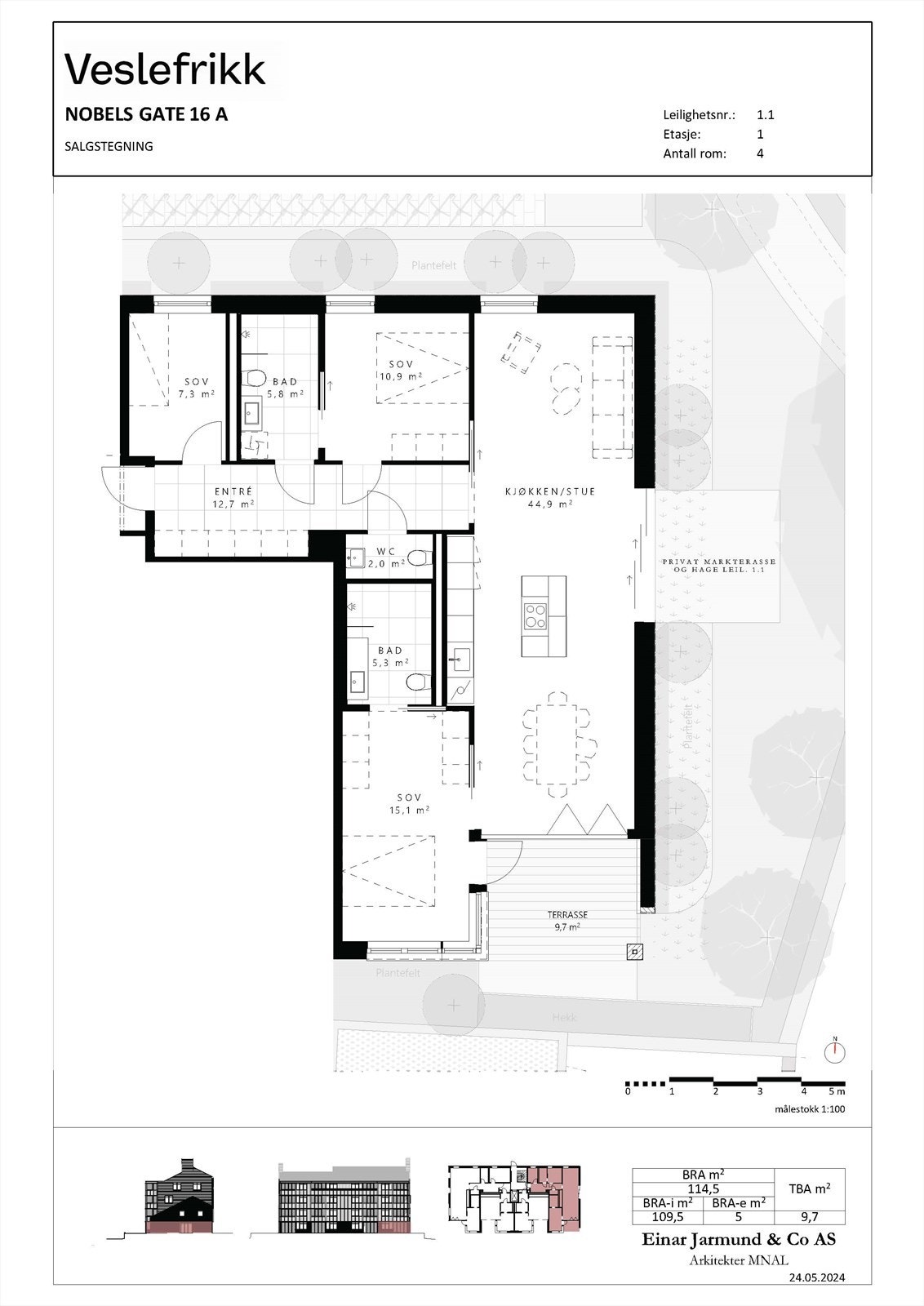 Leilighet 1.1 prospekttegning, avvik kan forekomme. Galleribilde