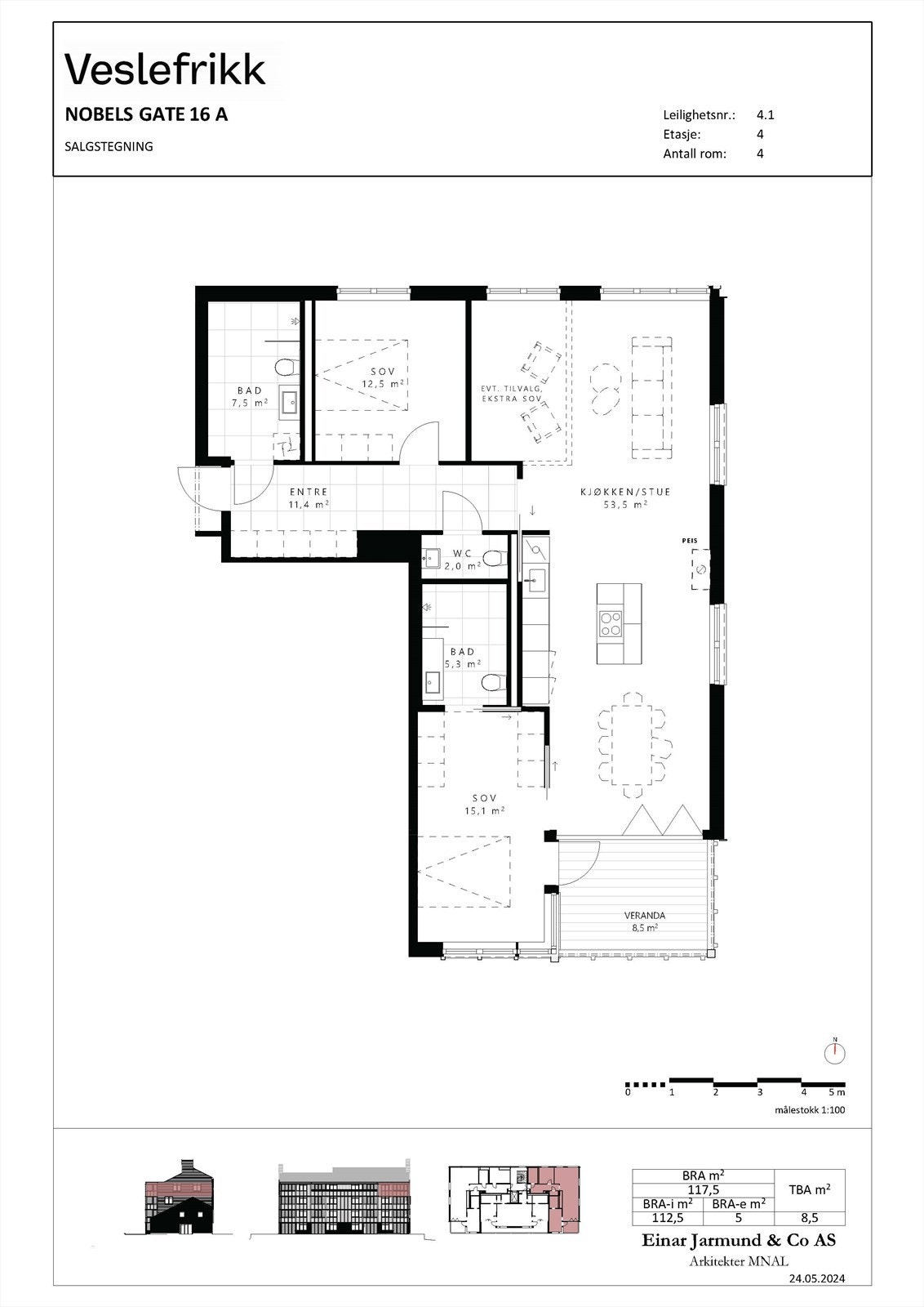 Leilighet 3.1 prospekttegning, avvik kan forekomme. Galleribilde