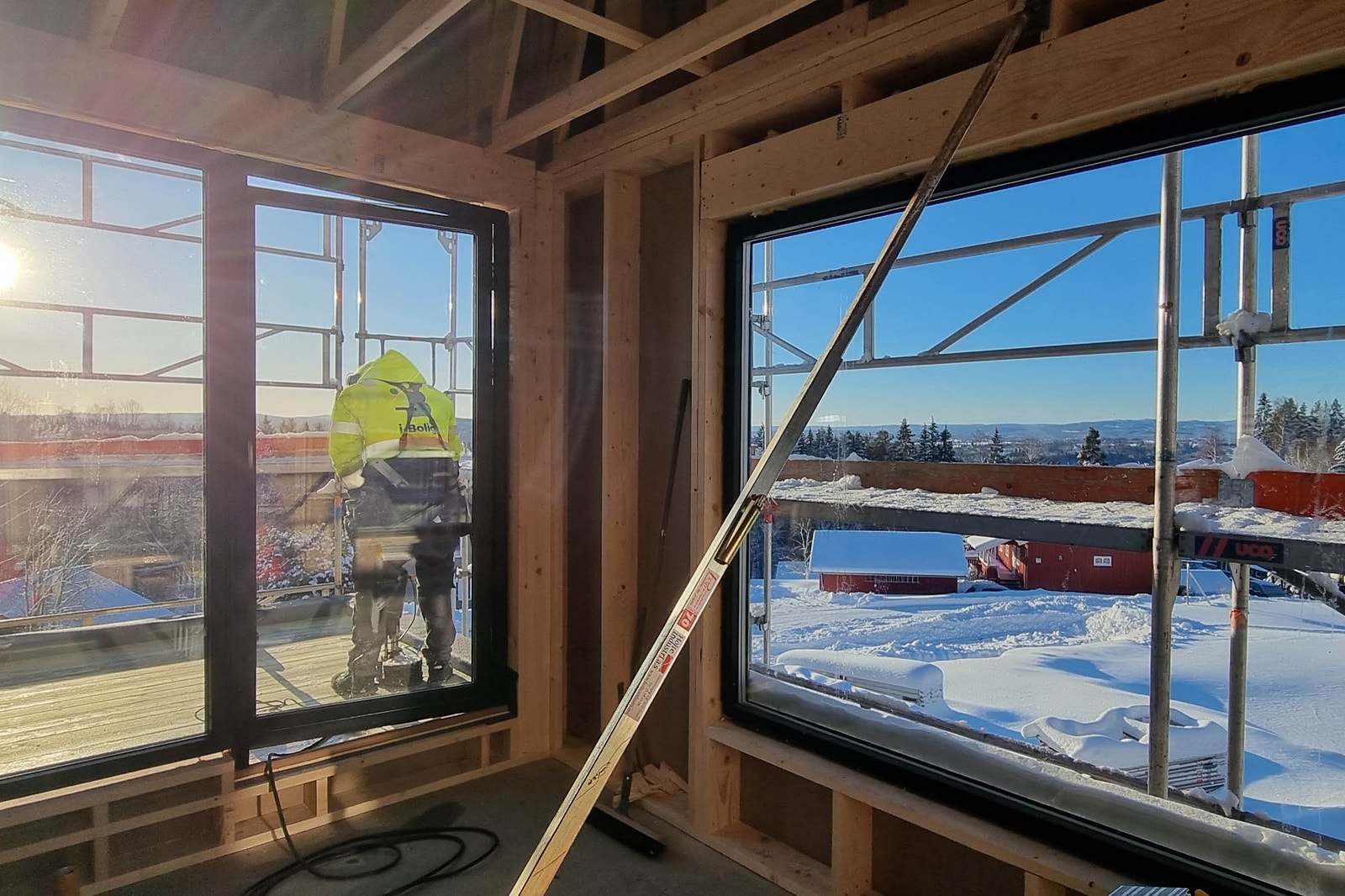 En smakebit på utsikten fra stuen og balkongen i hus 2 som er under bygging Galleribilde
