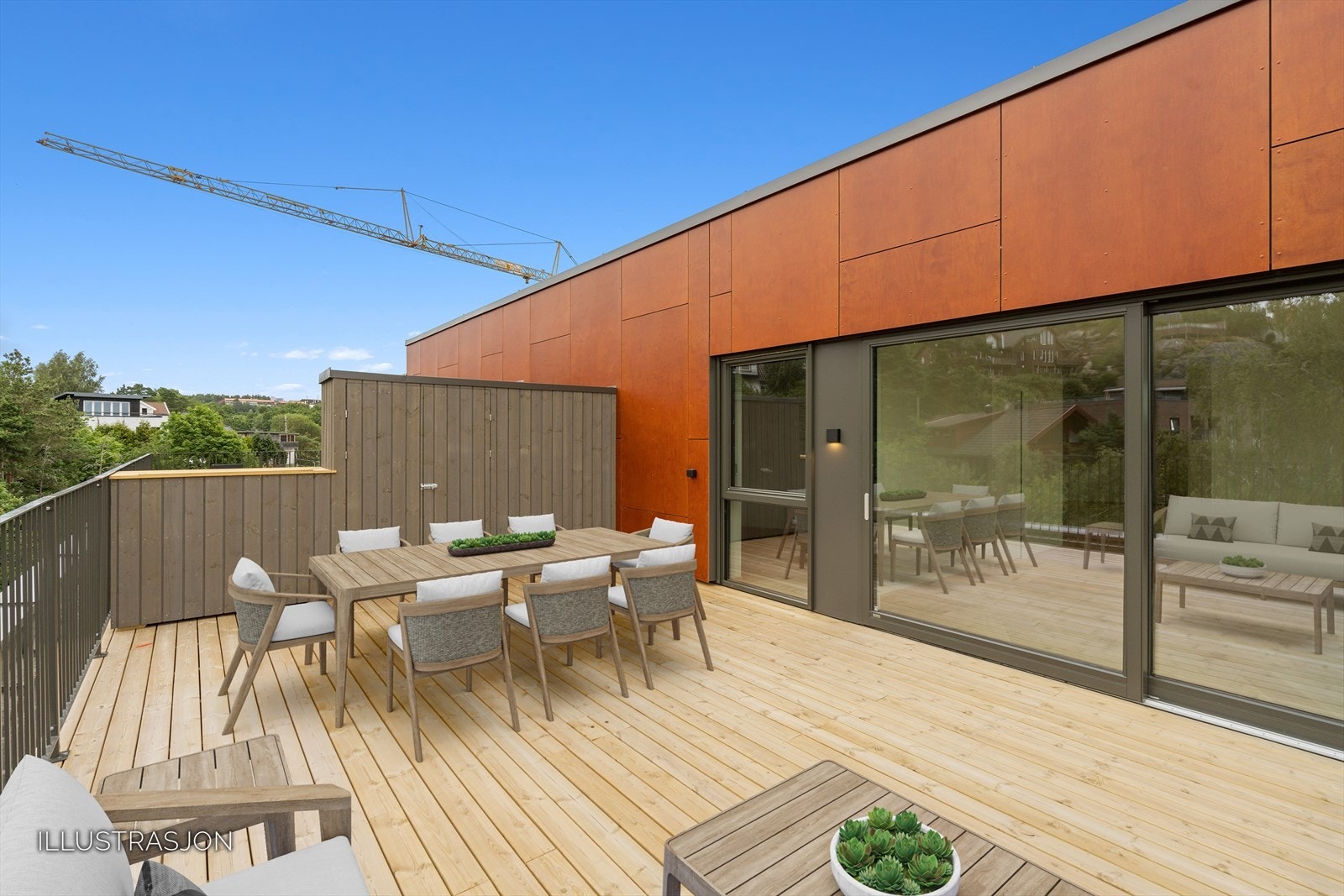 Usjenert terrasse med praktisk "putebod" i veggen mot nabo Galleribilde