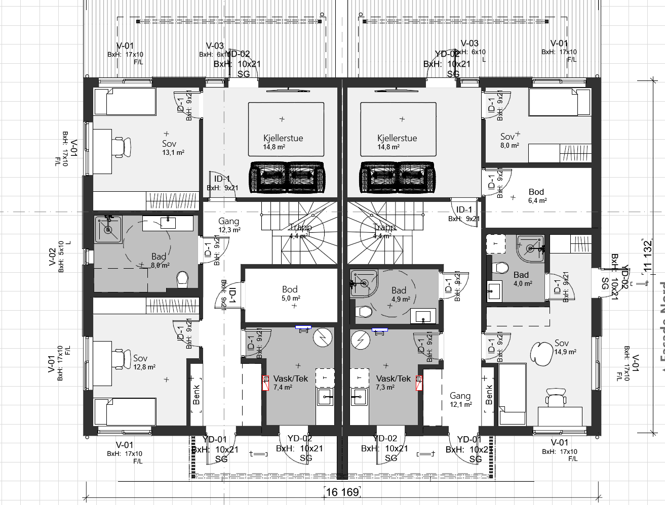 Planløsning 1.etg. Høyre side viser hvordan én hybel kan etableres, ved ønske om to hybler kan dette også løses. Galleribilde