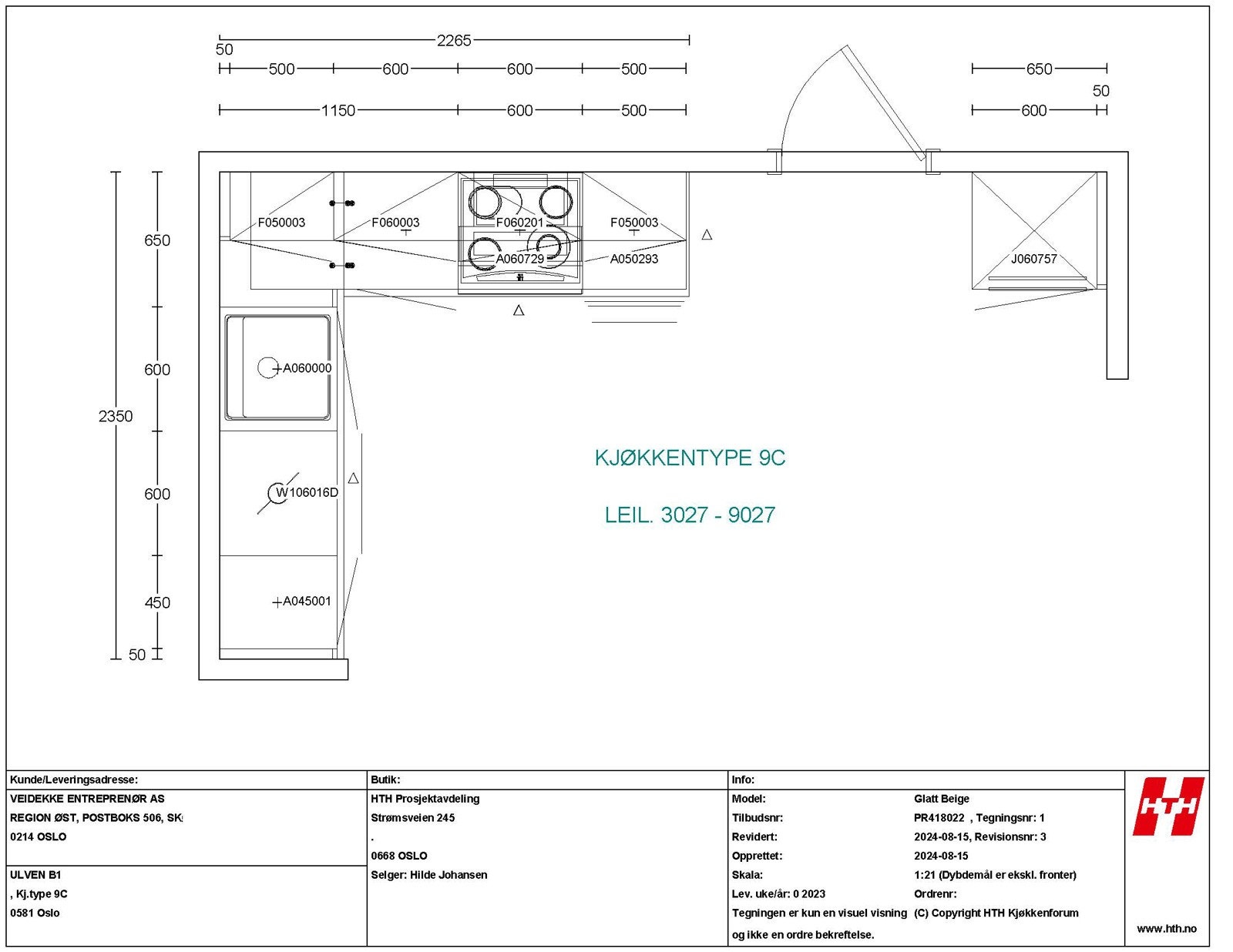 Kjøkkentegning leilighet 6027 side 2 Galleribilde