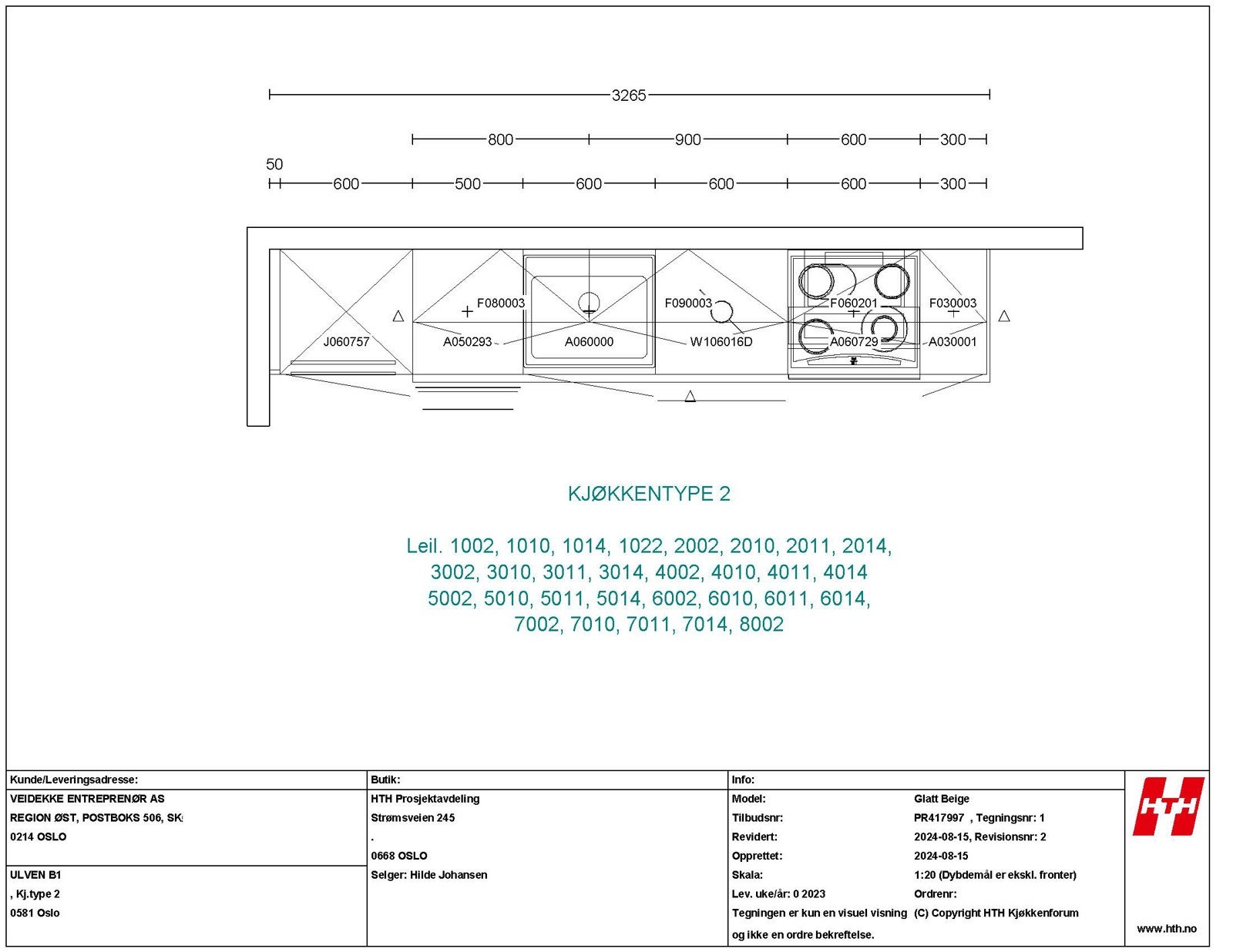 Kjøkkentegning leilighet 7002 side 2 Galleribilde