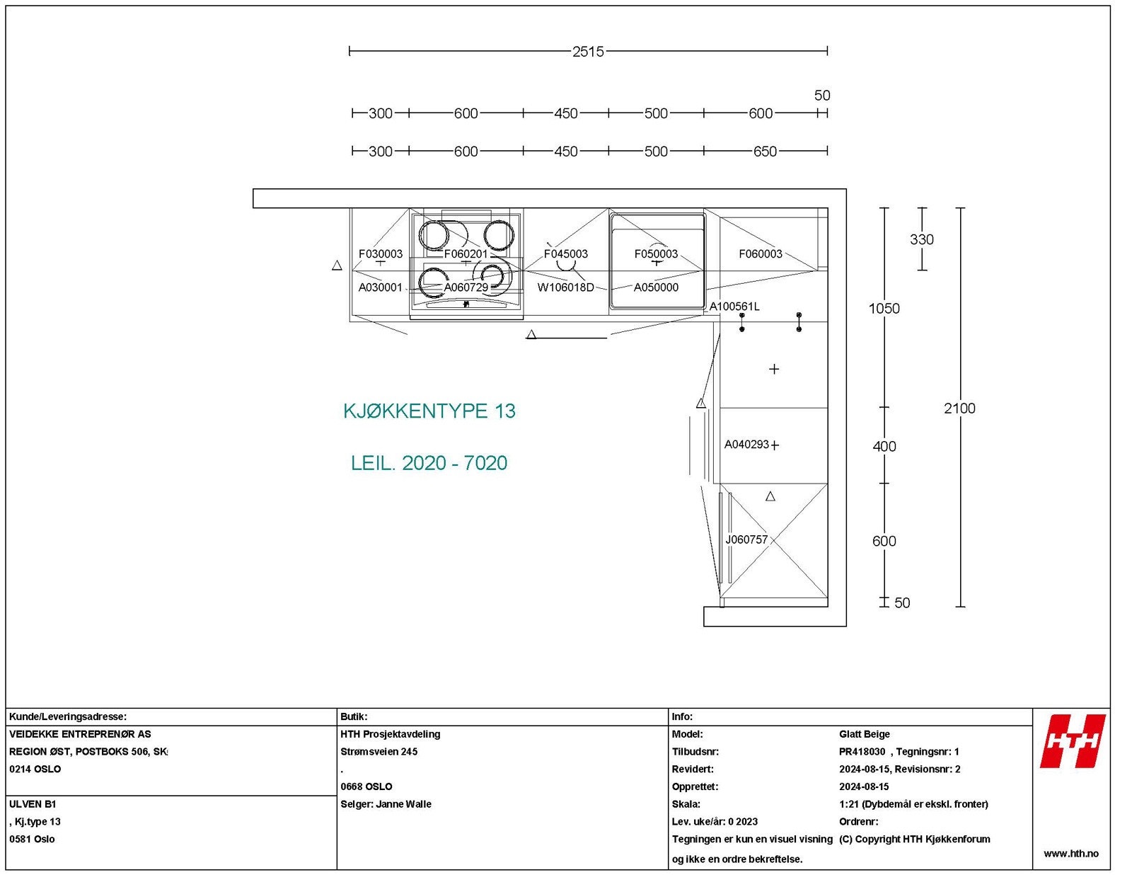 Kjøkkentegning leilighet 7020 side 2 Galleribilde