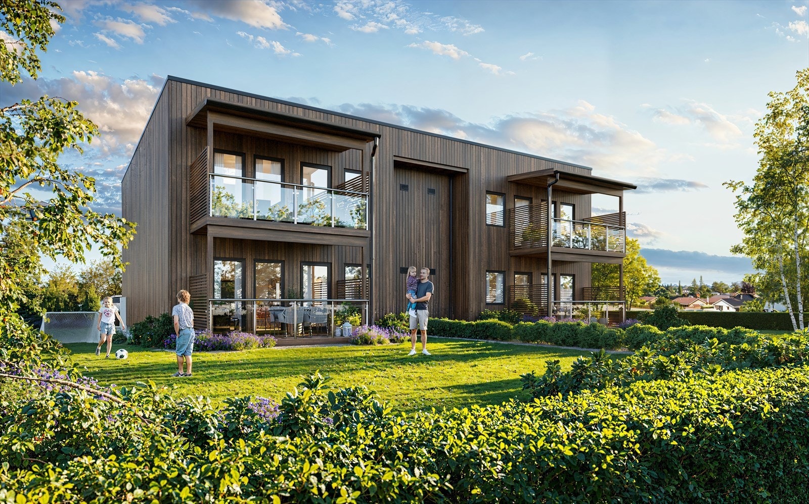 4-mannsbolig på Tingsakeråsen. Illustrasjon av bygget slik det er tegnet. Tomt/omgivelser er her vist helt generelt og ikke fra Tingsakeråsen. Galleribilde