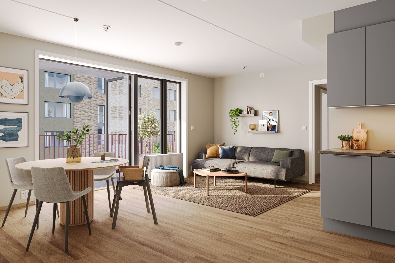 Leilighet 3013 med delvis åpen kjøkken og stue løstning. Bemerker at dette kun er ment som illustrasjon og avvik kan forekomme. Galleribilde