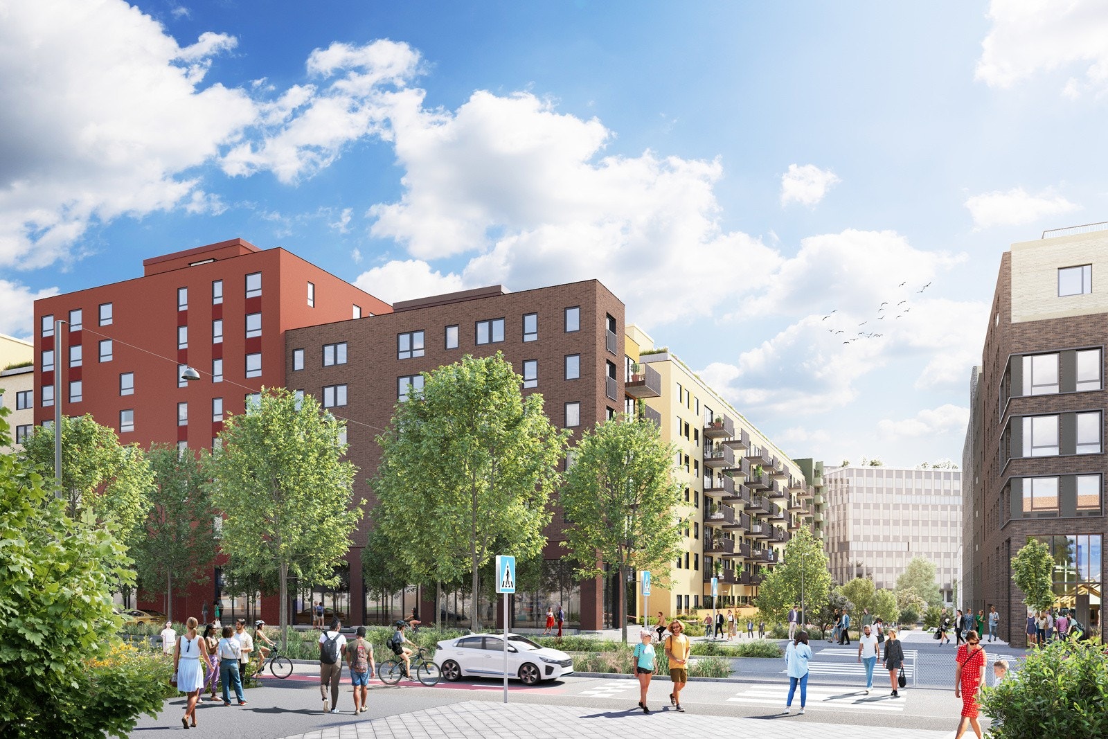 Ulvenplassen sett fra Ulven torg ned over gatetunet mot Construction City. Galleribilde