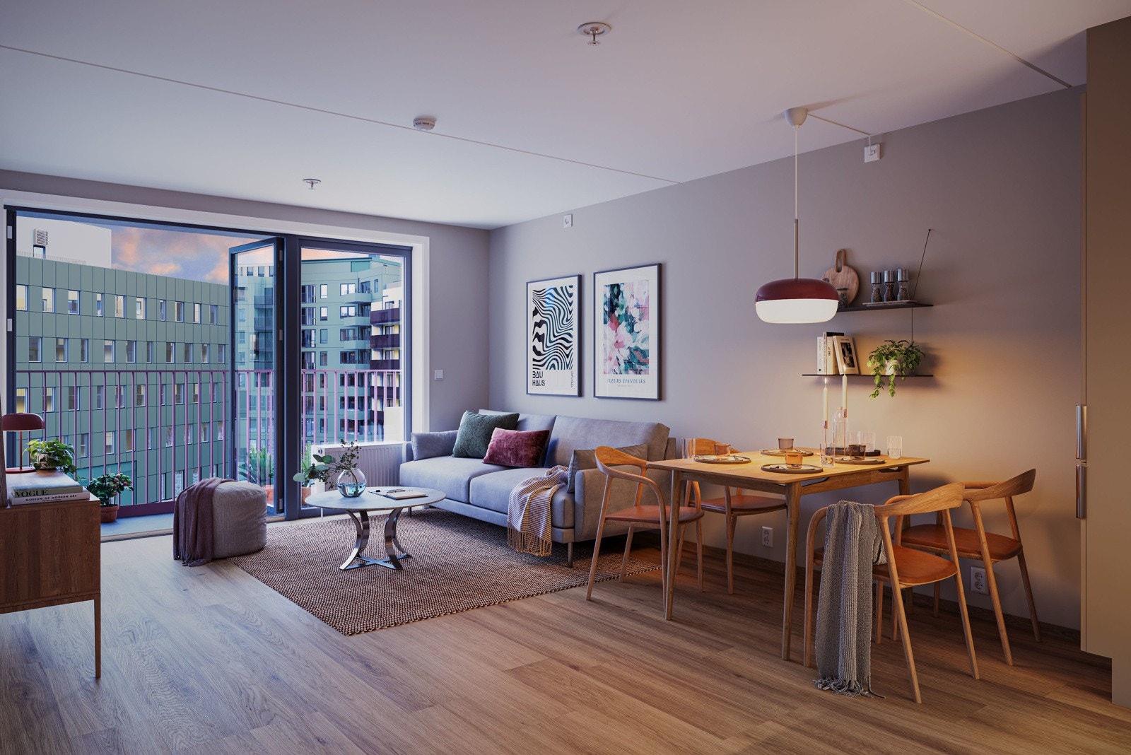 Leilighet 5031, spiseplass og stue. Bemerker at dette kun er ment som illustrasjon og avvik kan forekomme. Galleribilde