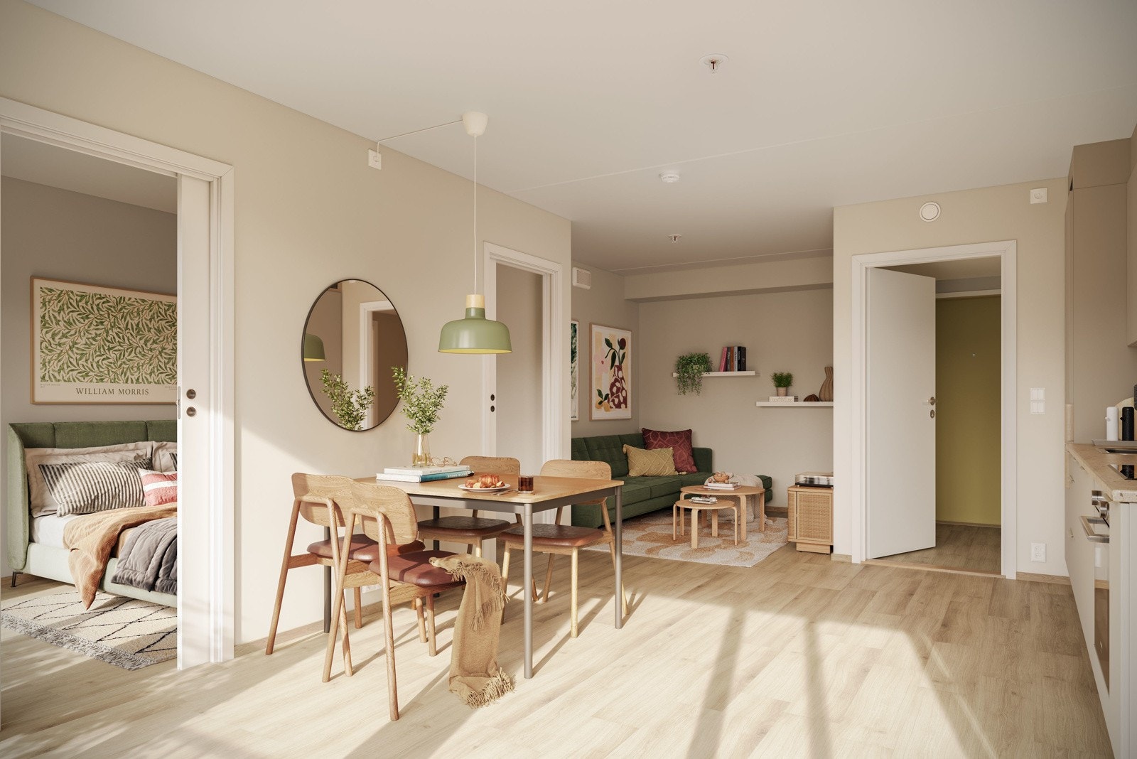 Leilighet 5010 - spiseplass og stue. Bemerker at dette kun er ment som illustrasjon og avvik kan forekomme. Galleribilde