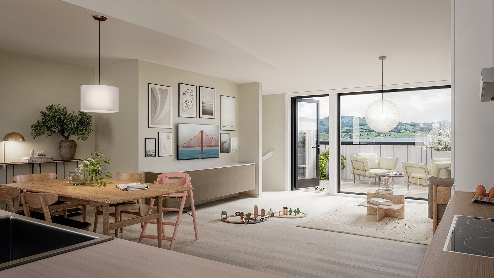 Andre og øverste etasje er forbeholdt stue og kjøkken. Herfra er det utgang til en herlig takterrasse mot sørøst. En praktisk bod hører også med. Fra terrassen kan du nyte utsikten mot Hafrsfjord! Galleribilde