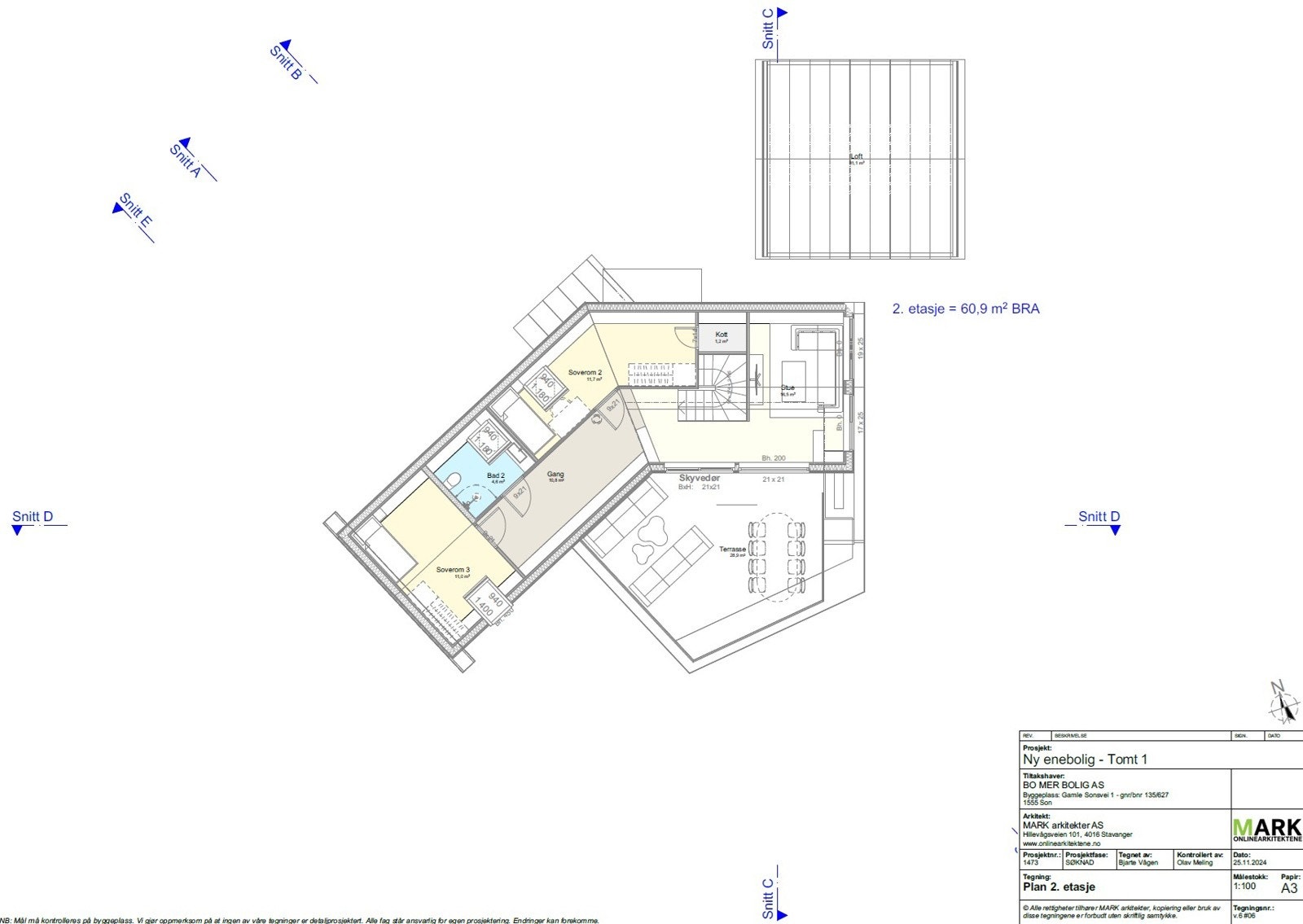 Hus 1, 2. etasje. Plantegningen kan avvike fra faktiske forhold. Galleribilde